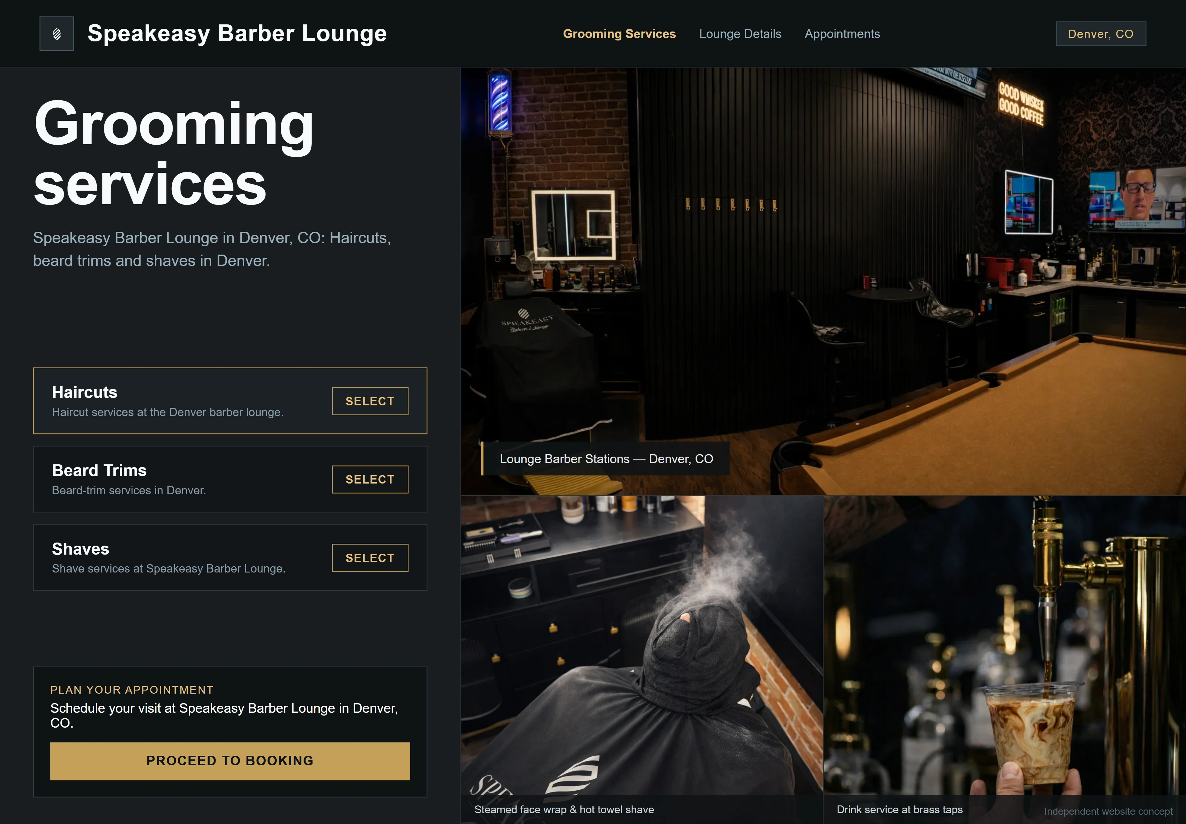 Speakeasy Barber Lounge, individual website design concept D