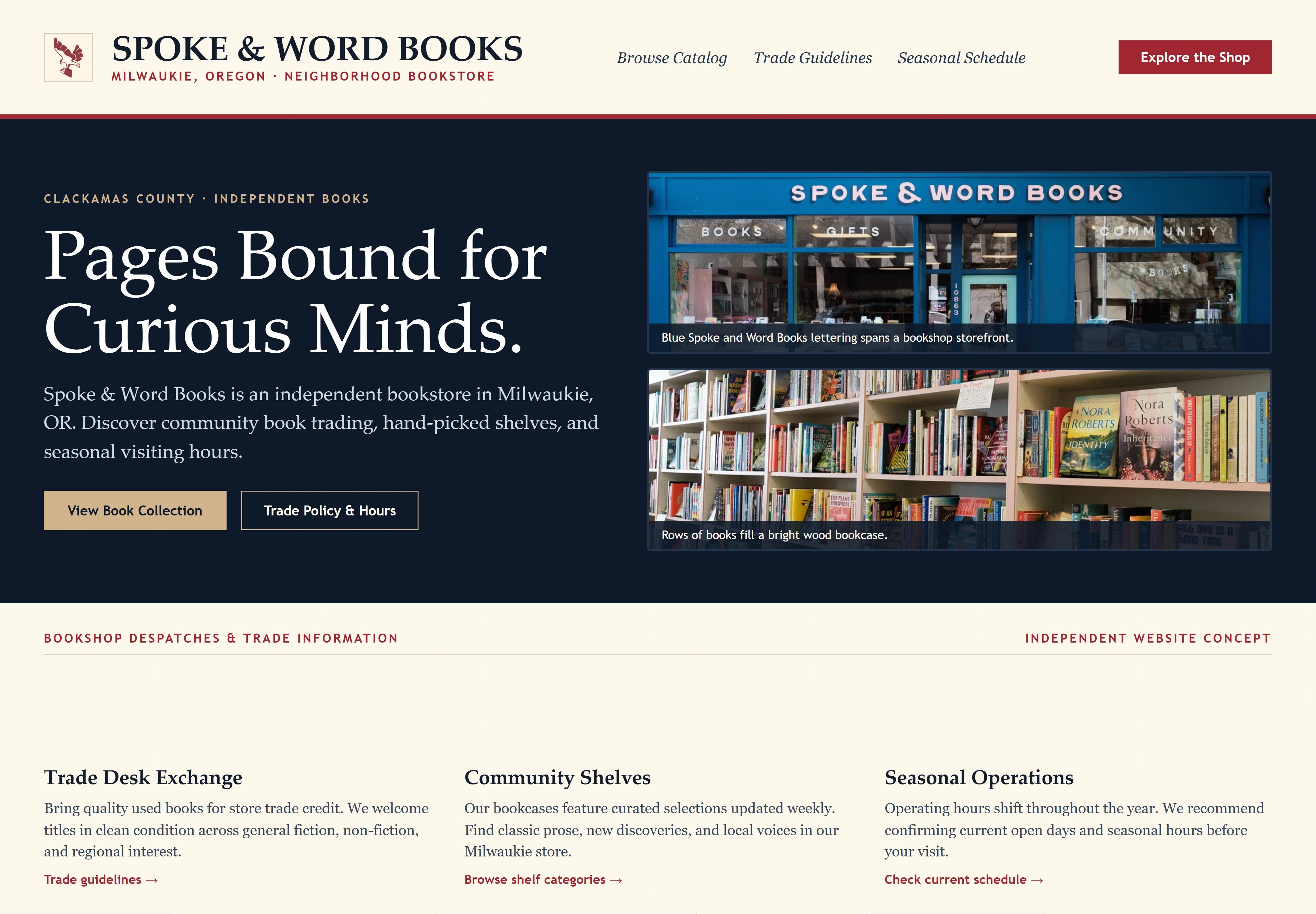 Spoke & Word Books, individual website design concept B