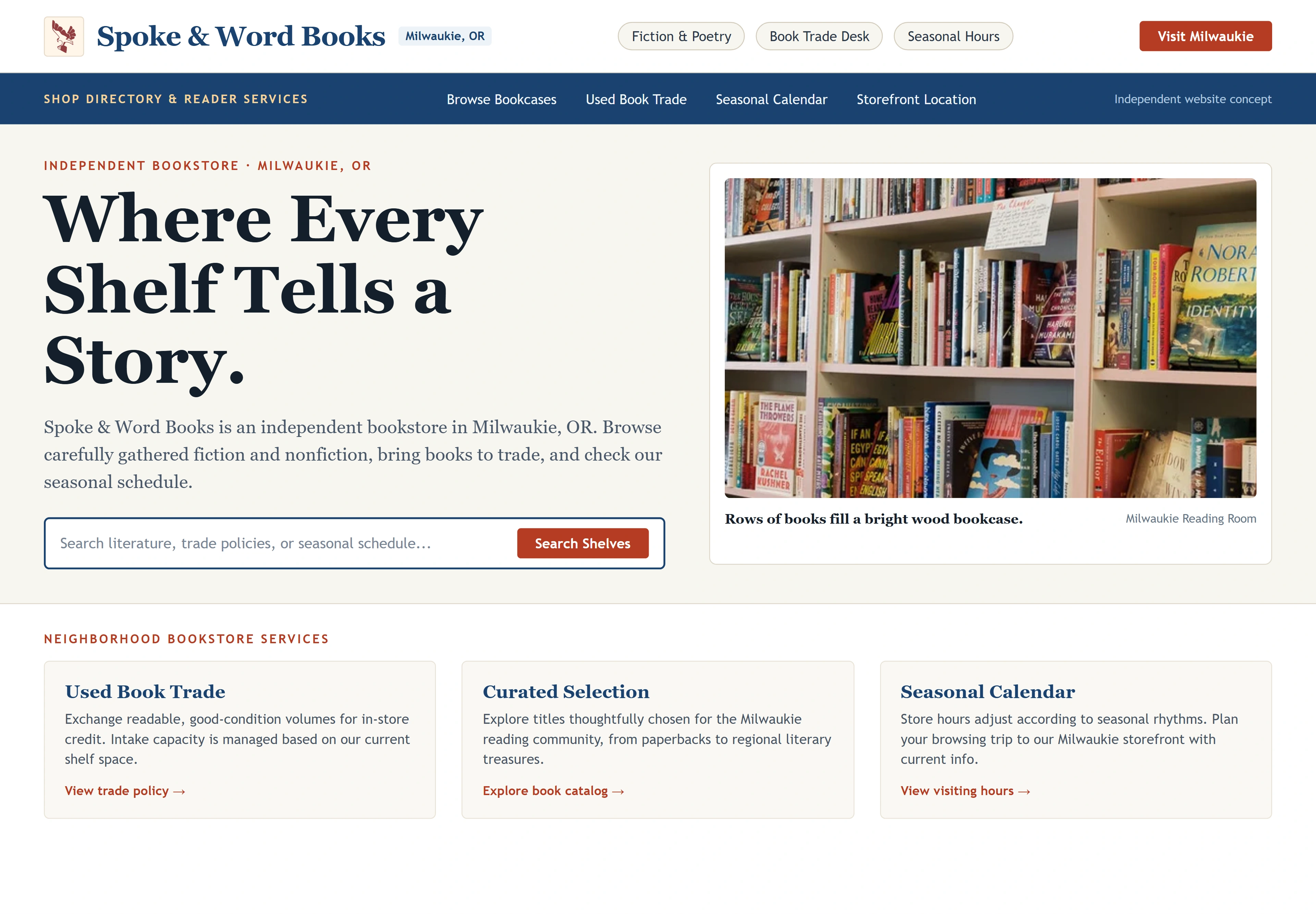 Spoke & Word Books, individual website design concept C