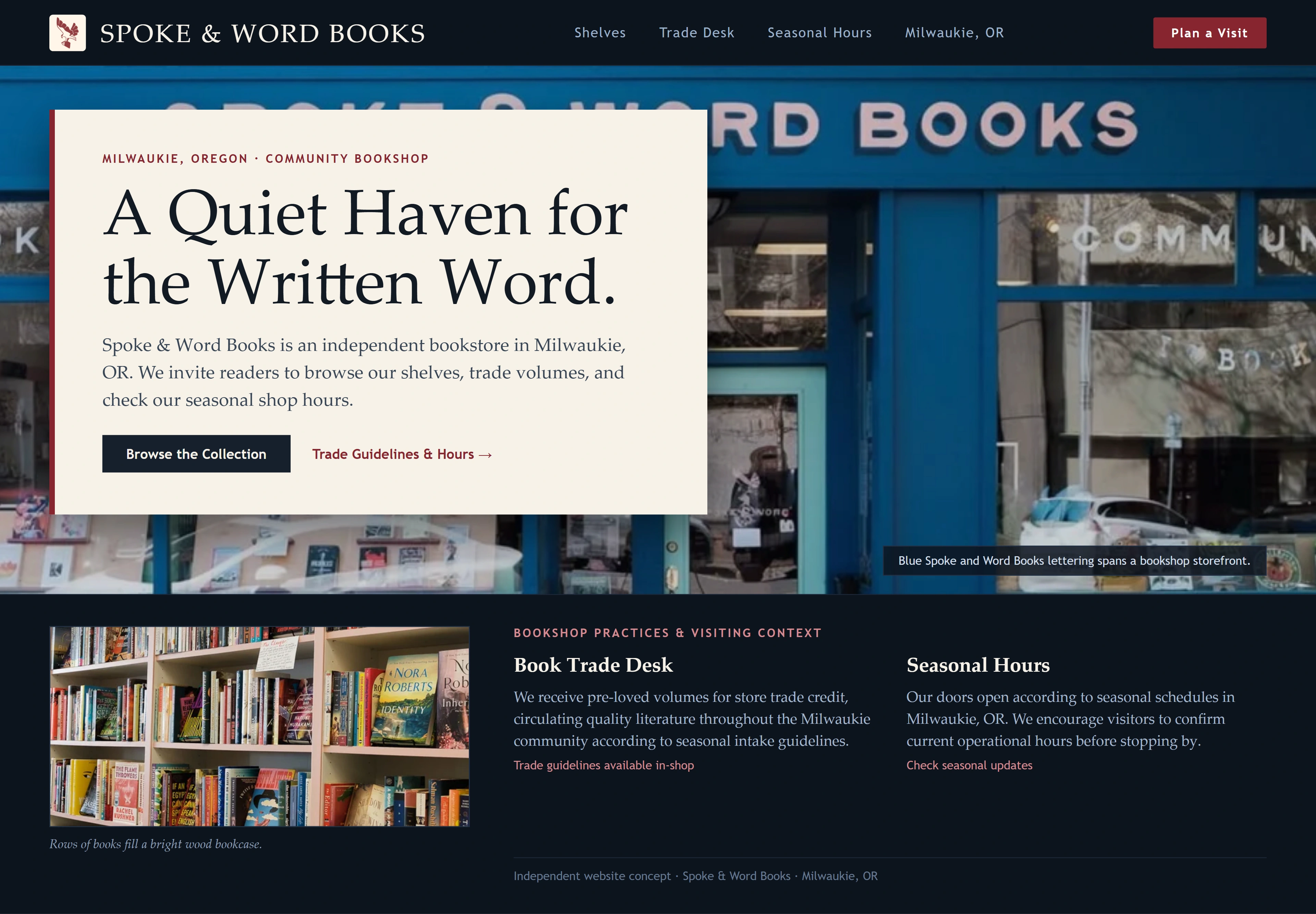Spoke & Word Books, individual website design concept D