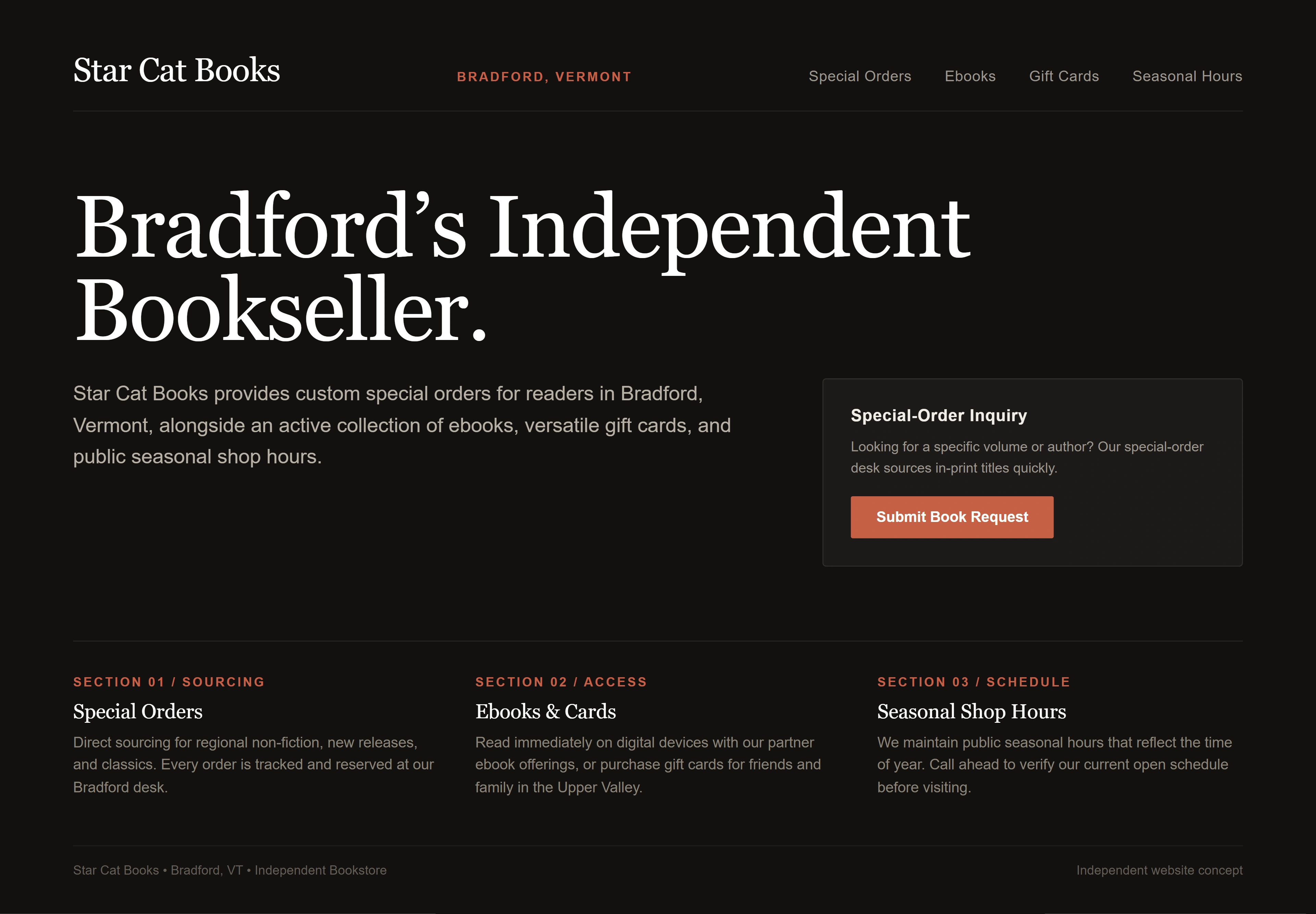 Star Cat Books, individual website design concept D