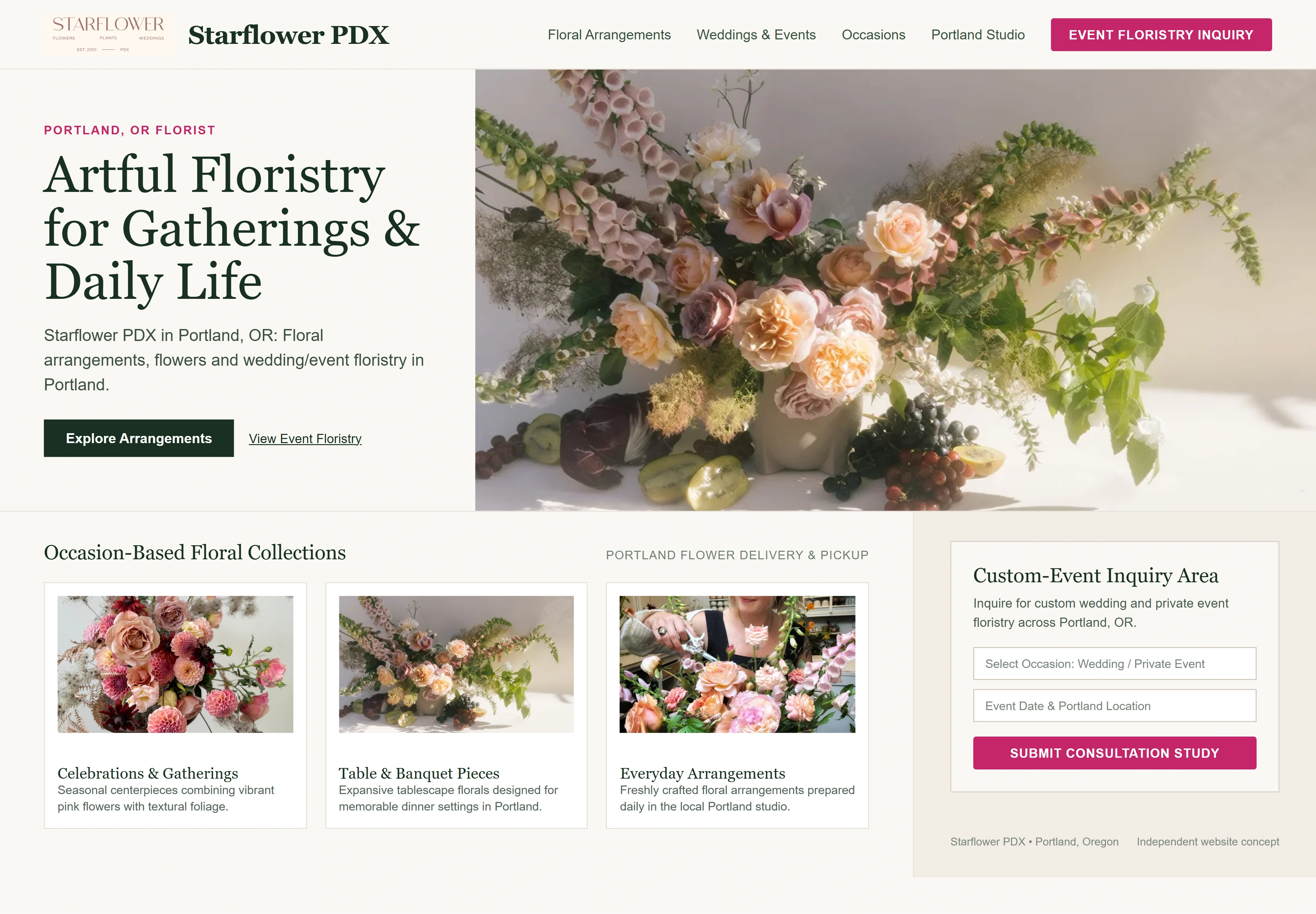 Starflower PDX, individual website design concept A