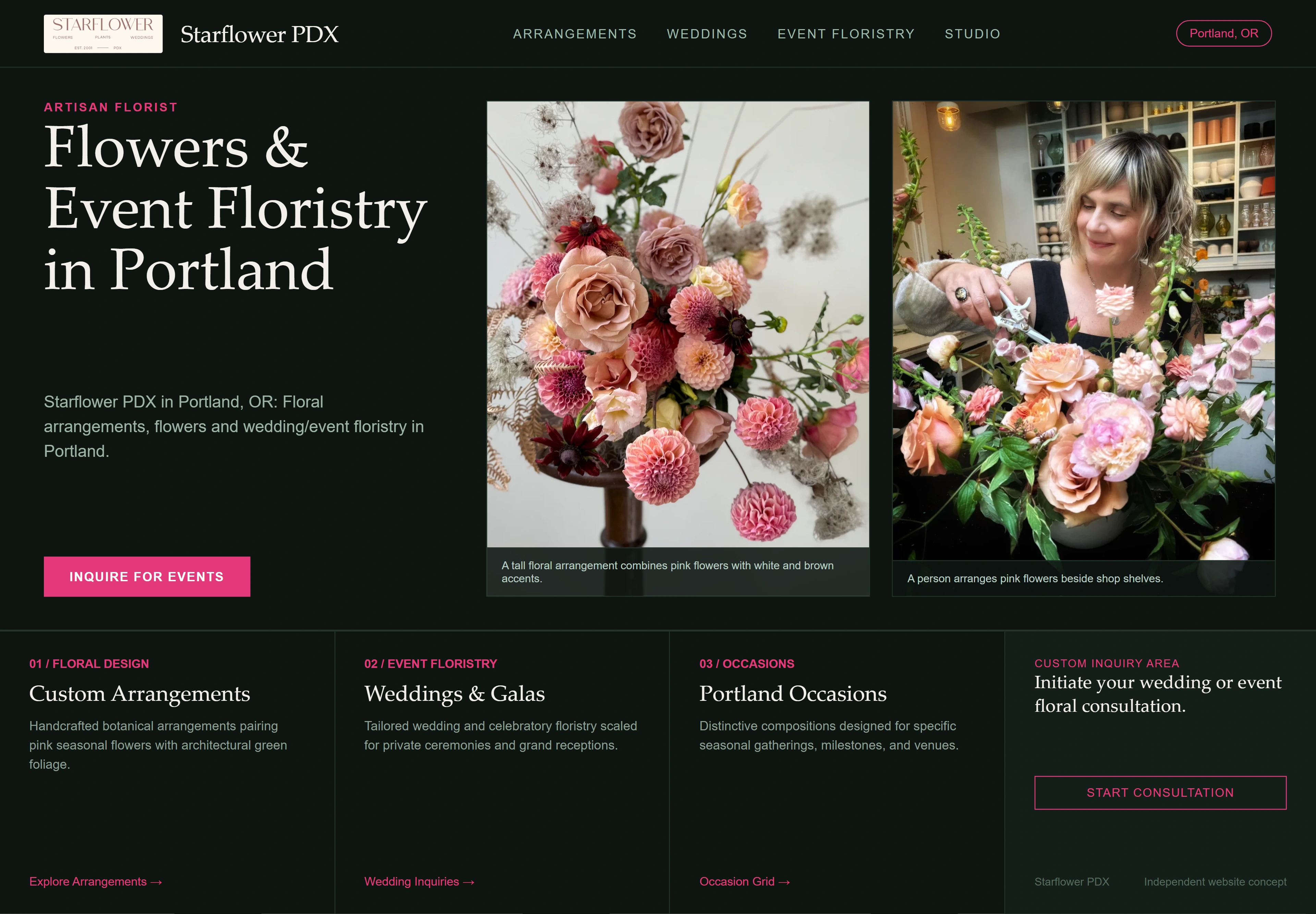 Starflower PDX, individual website design concept B