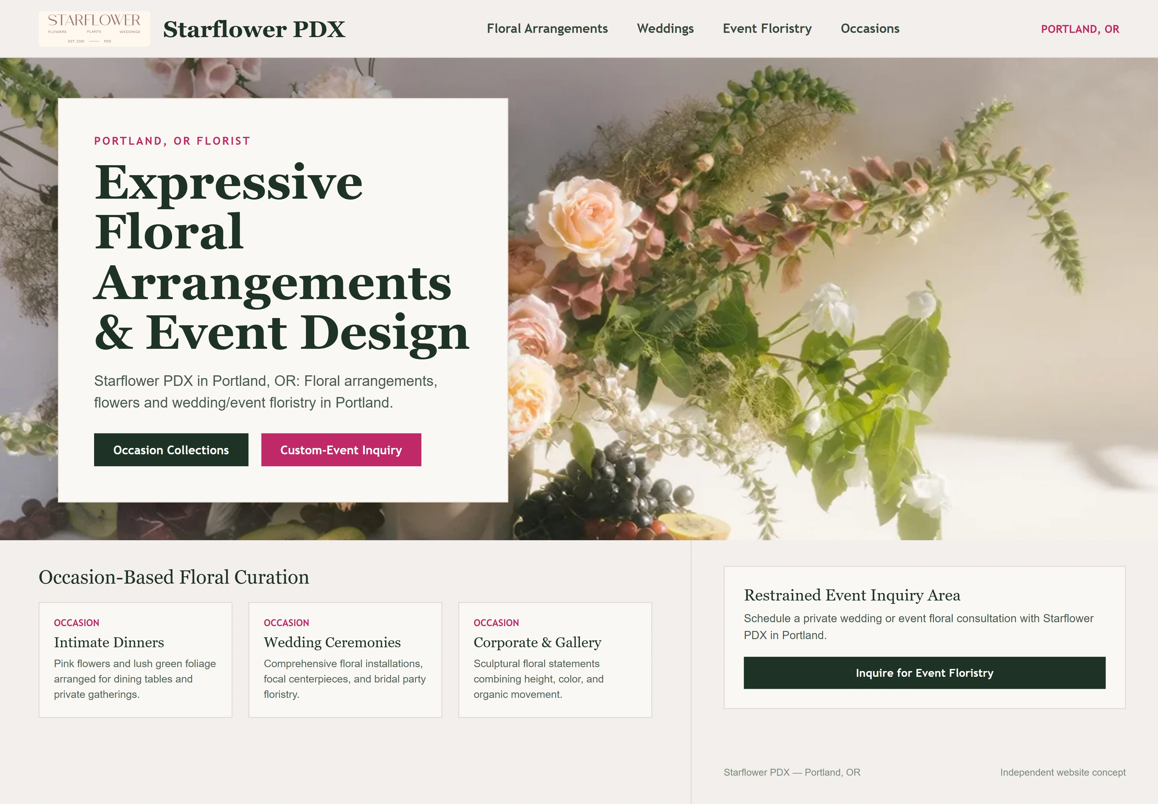Starflower PDX, individual website design concept C
