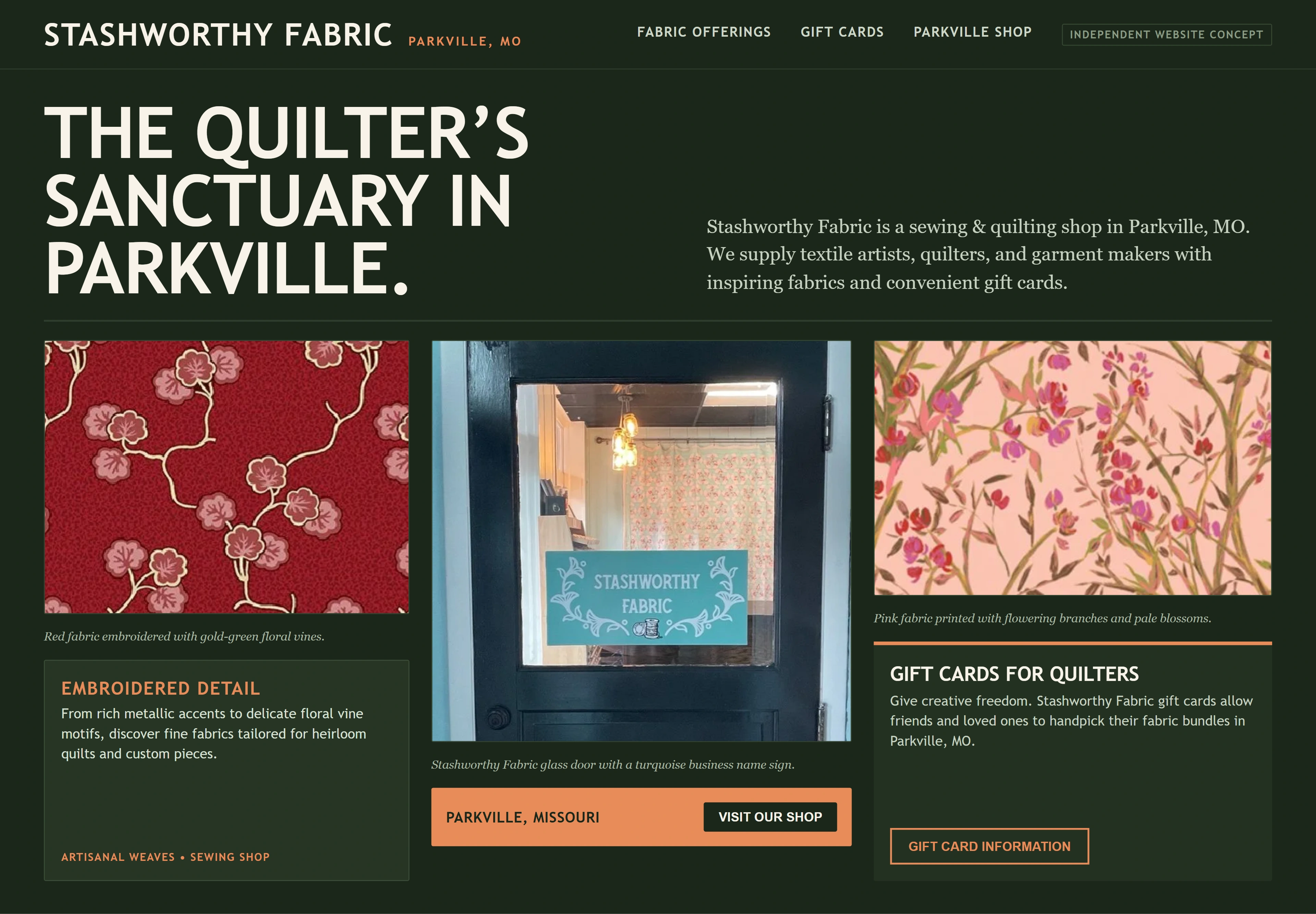 Stashworthy Fabric, individual website design concept B