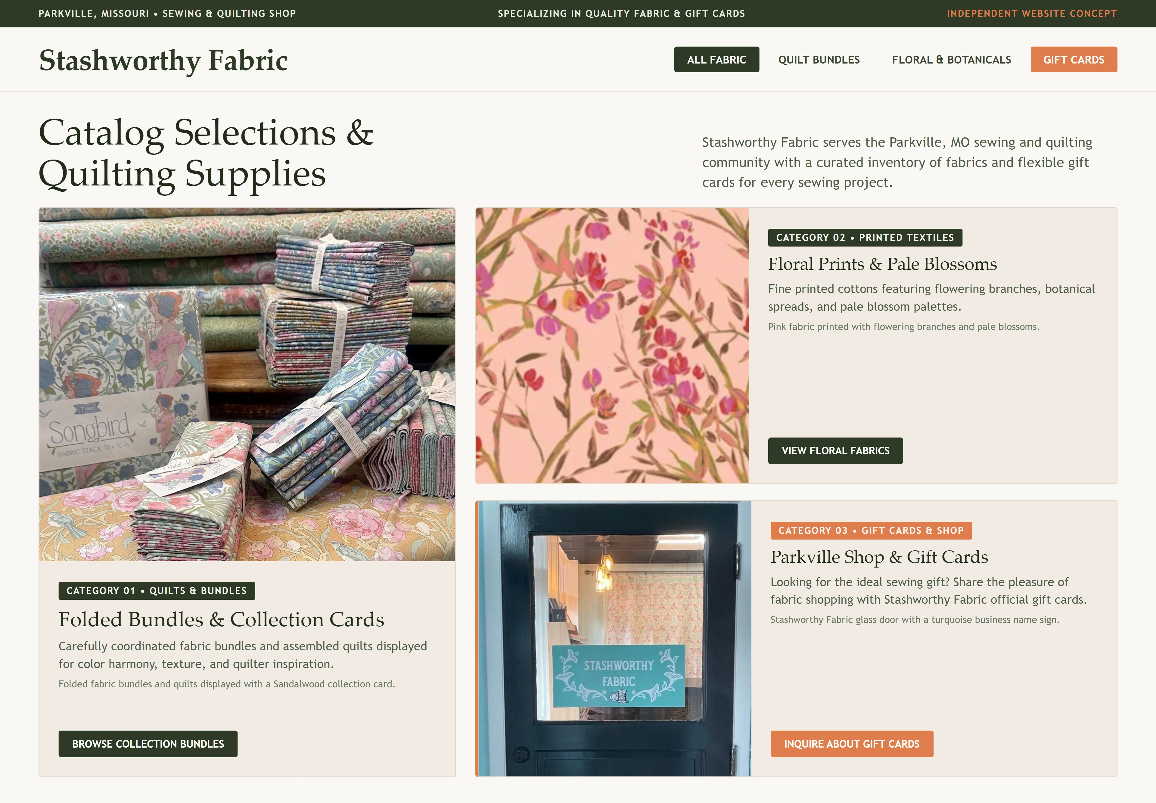 Stashworthy Fabric, individual website design concept C