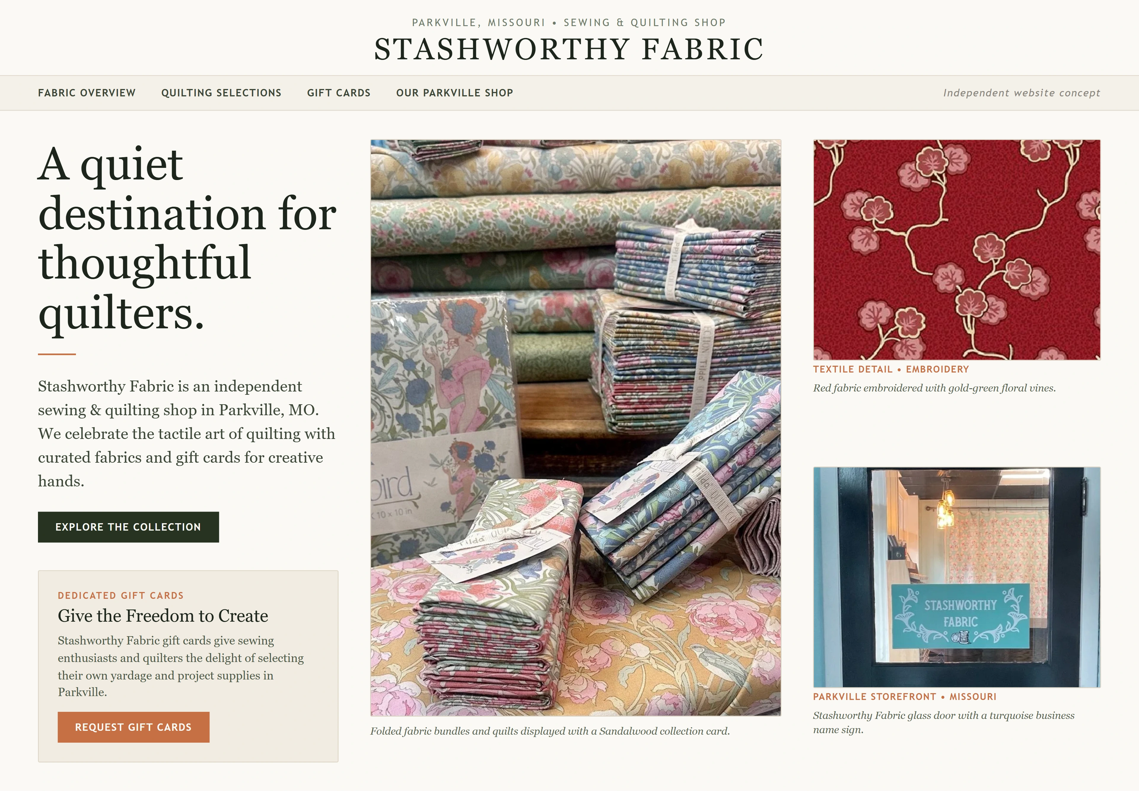 Stashworthy Fabric, individual website design concept D