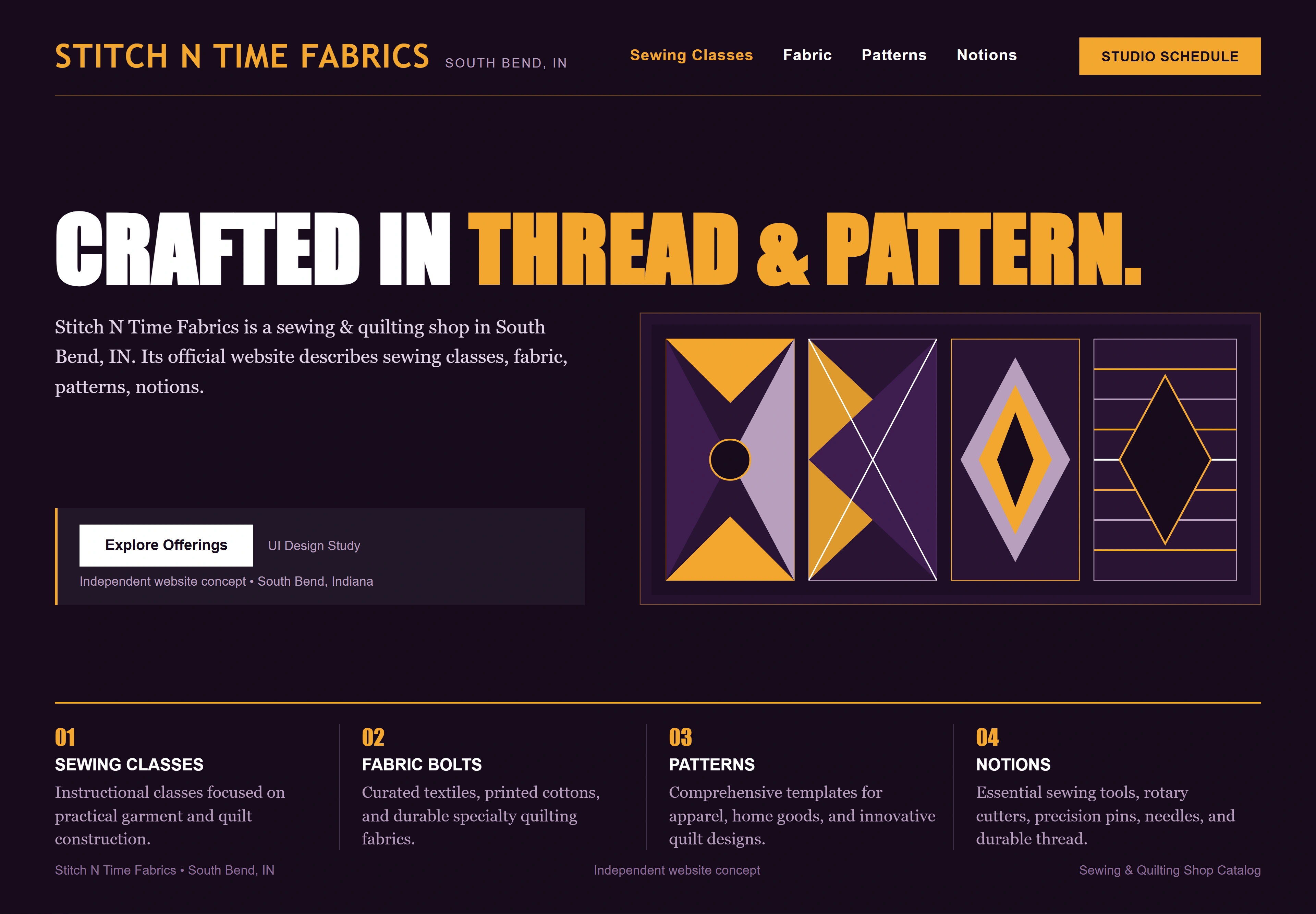 Stitch N Time Fabrics, individual website design concept B