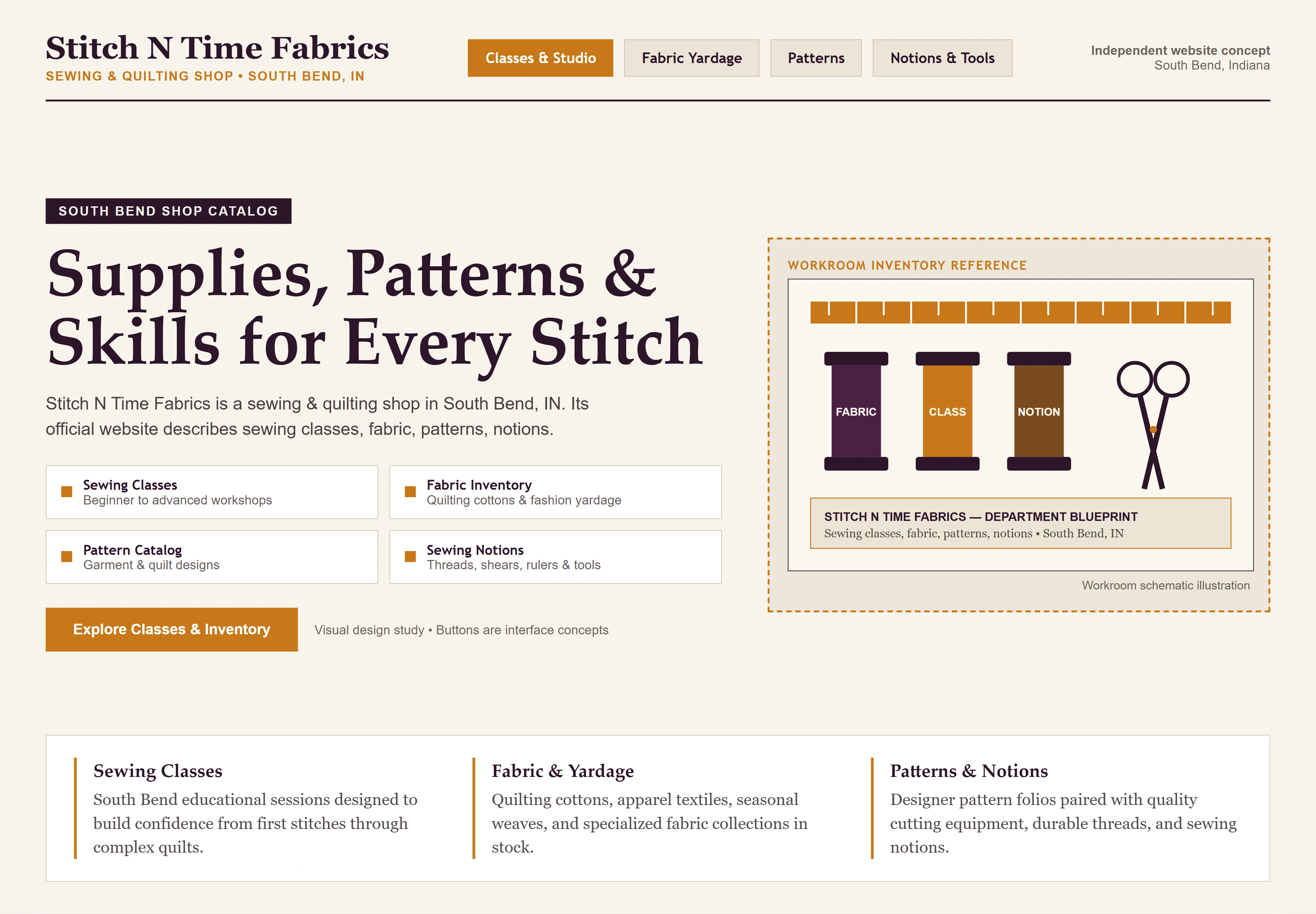 Stitch N Time Fabrics, individual website design concept C