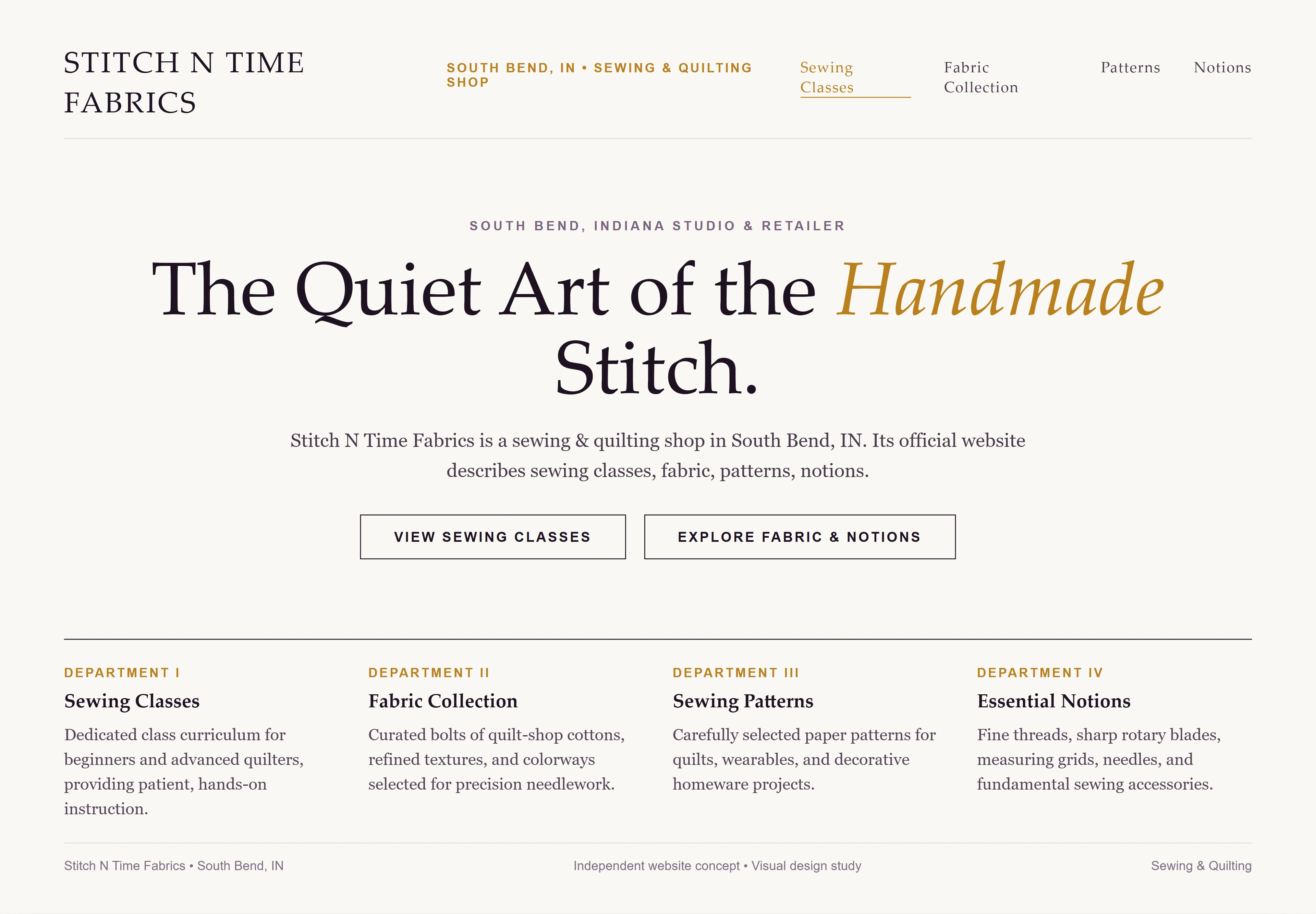 Stitch N Time Fabrics, individual website design concept D