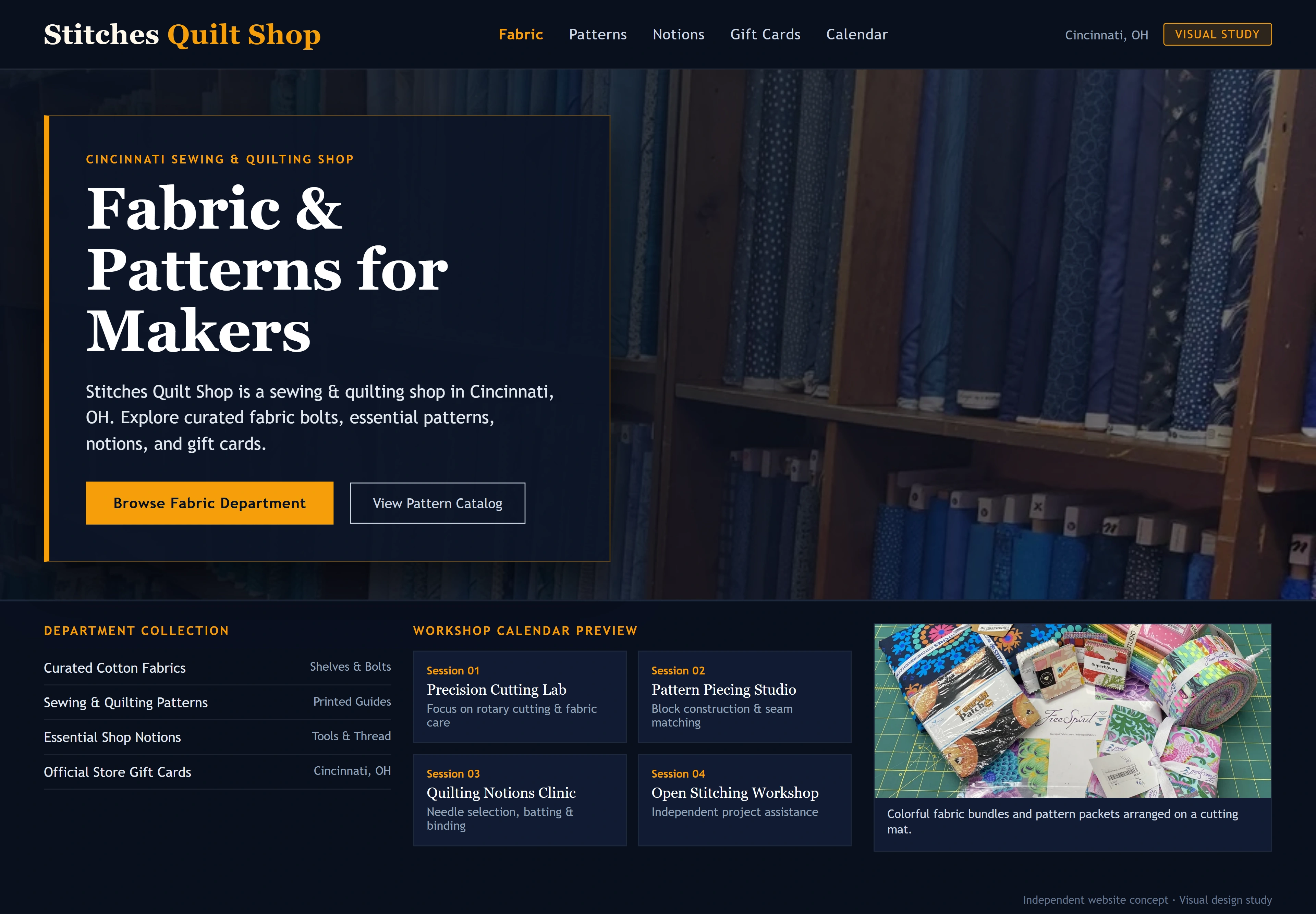 Stitches Quilt Shop, individual website design concept A