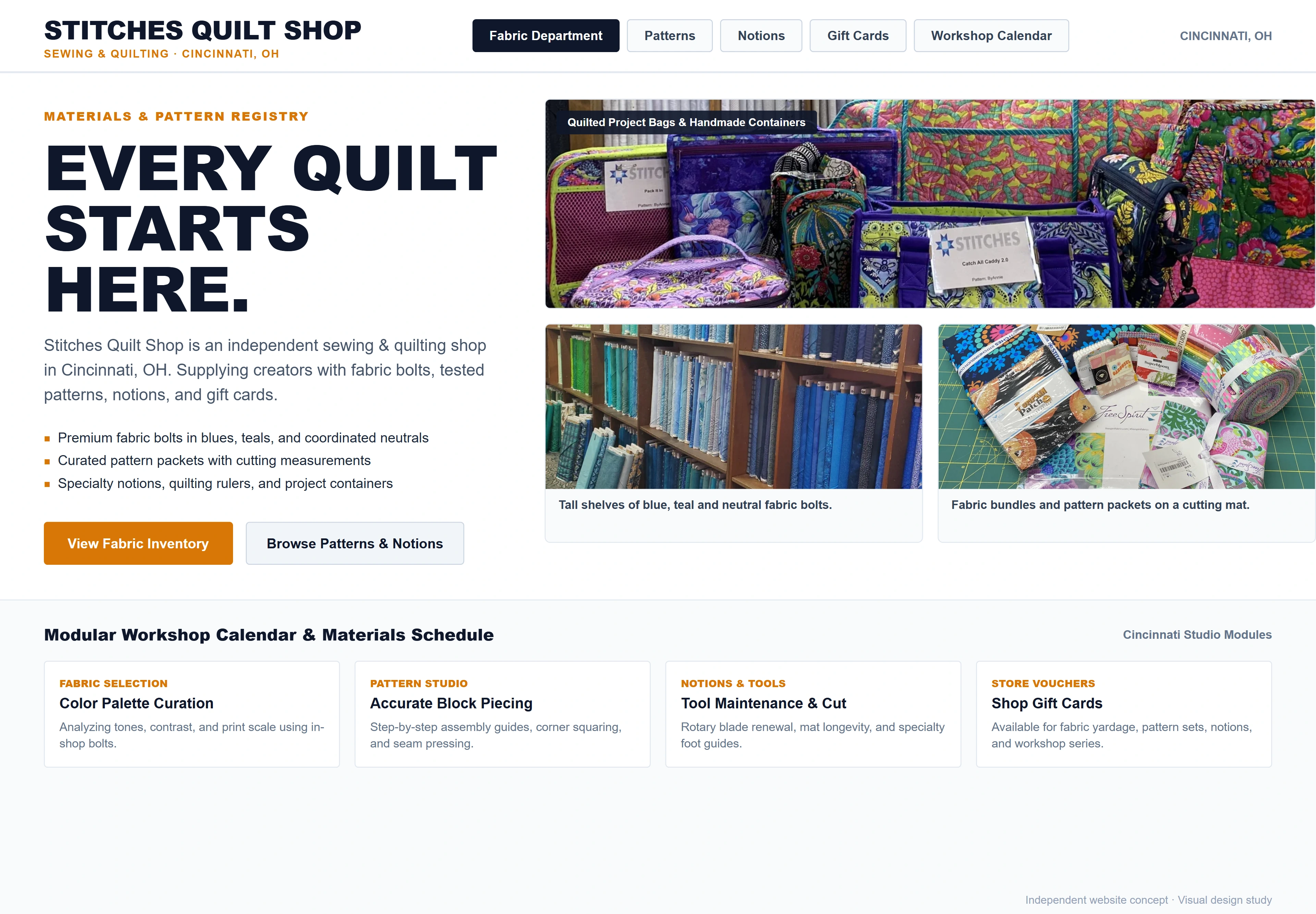 Stitches Quilt Shop, individual website design concept D