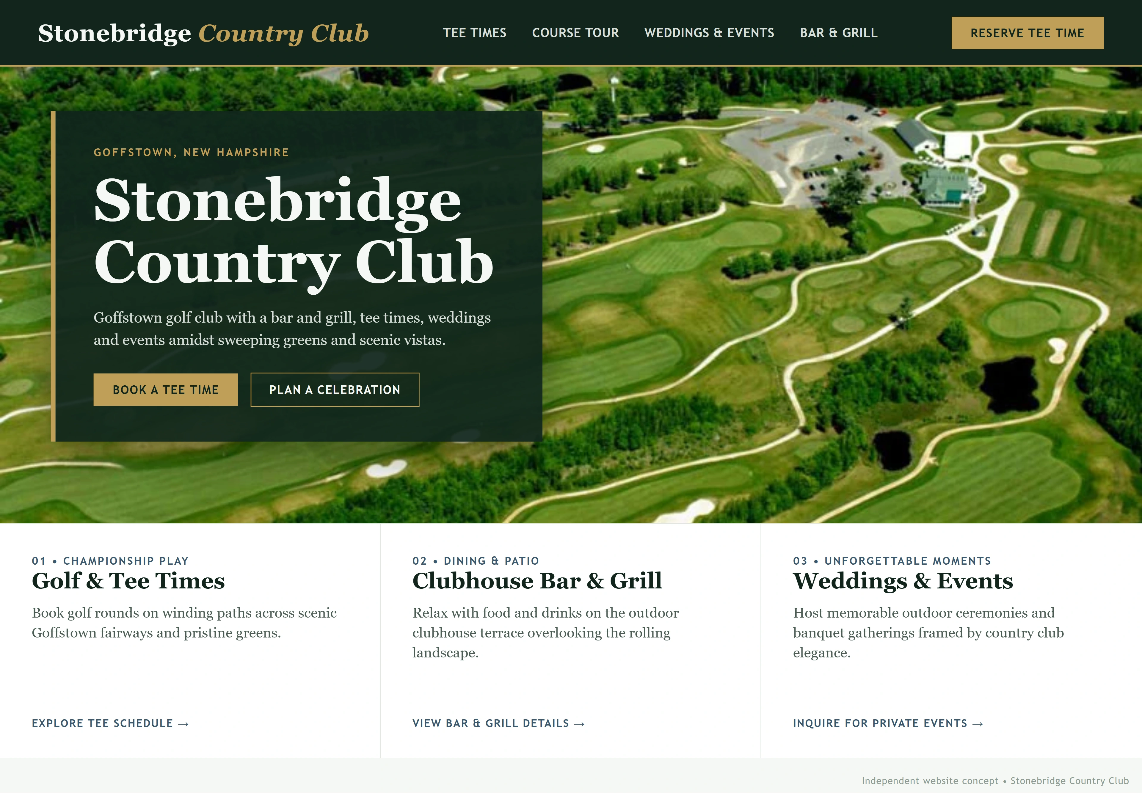 Stonebridge Country Club, individual website design concept A