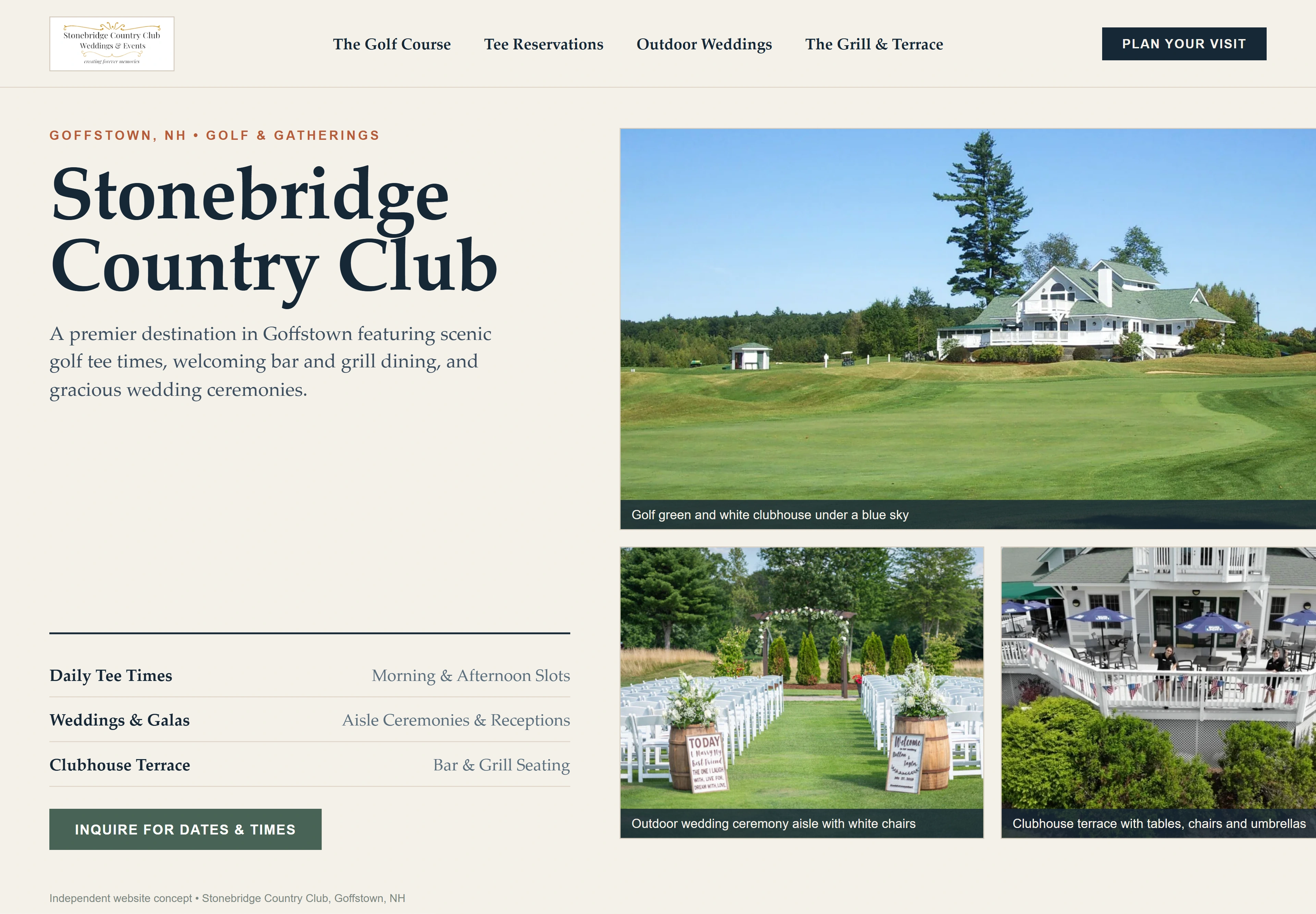 Stonebridge Country Club, individual website design concept B