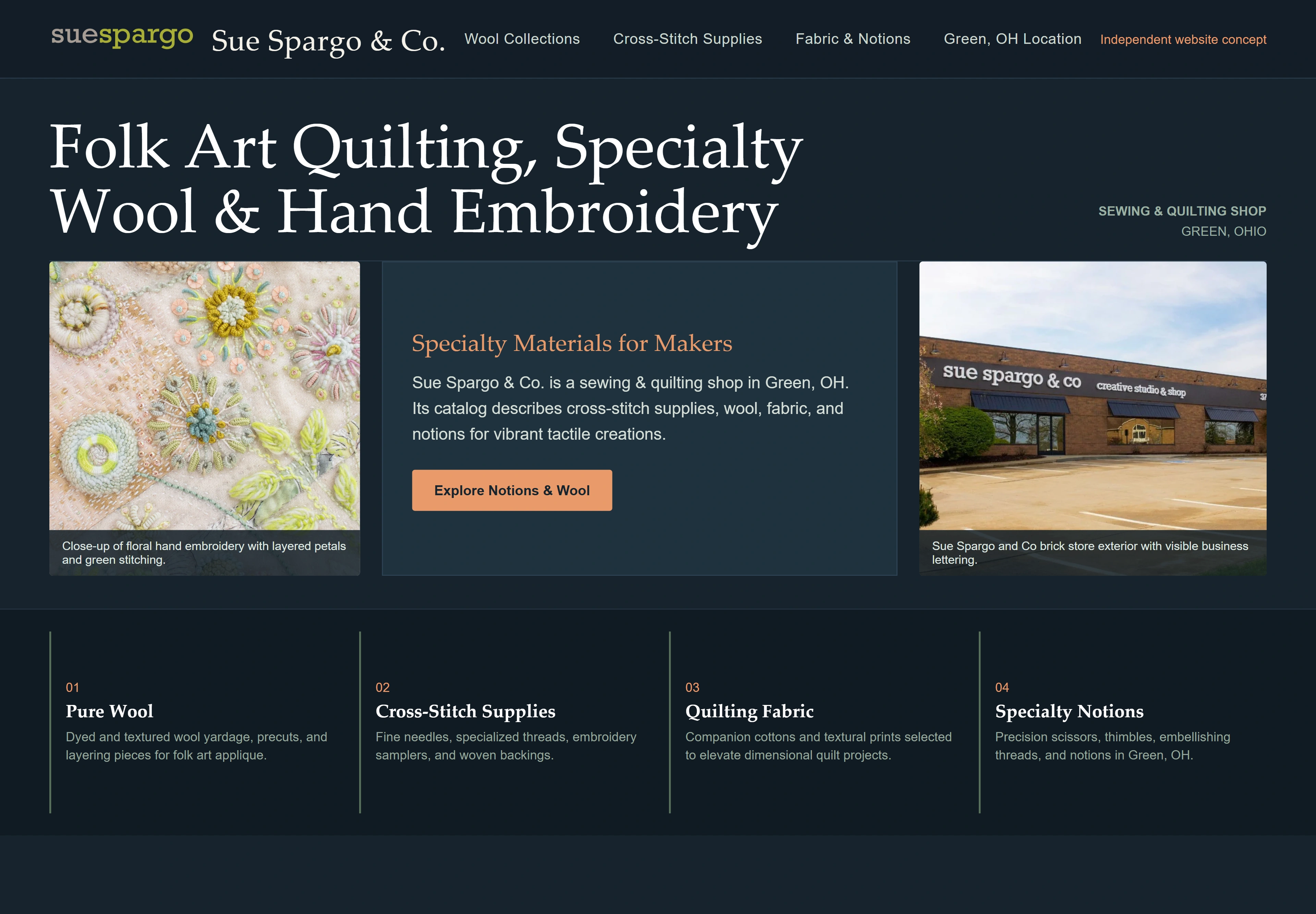 Sue Spargo & Co., individual website design concept B
