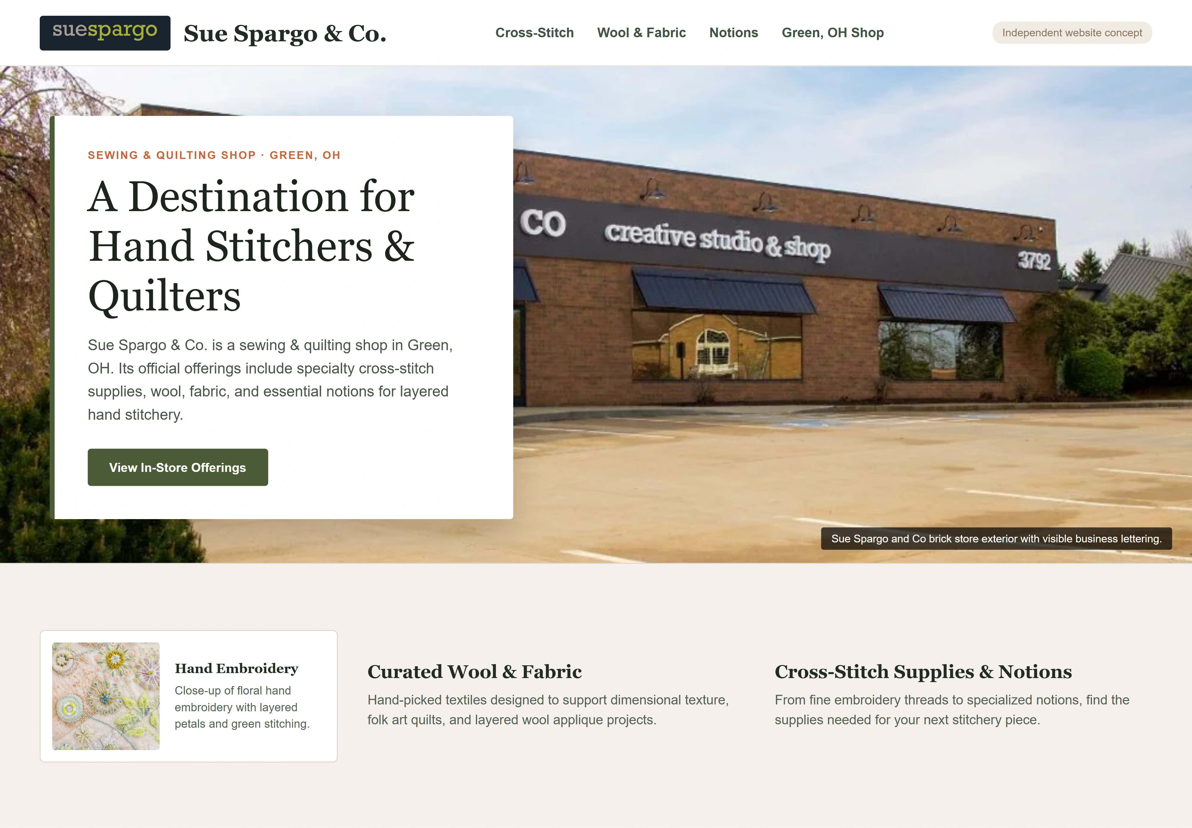 Sue Spargo & Co., individual website design concept C