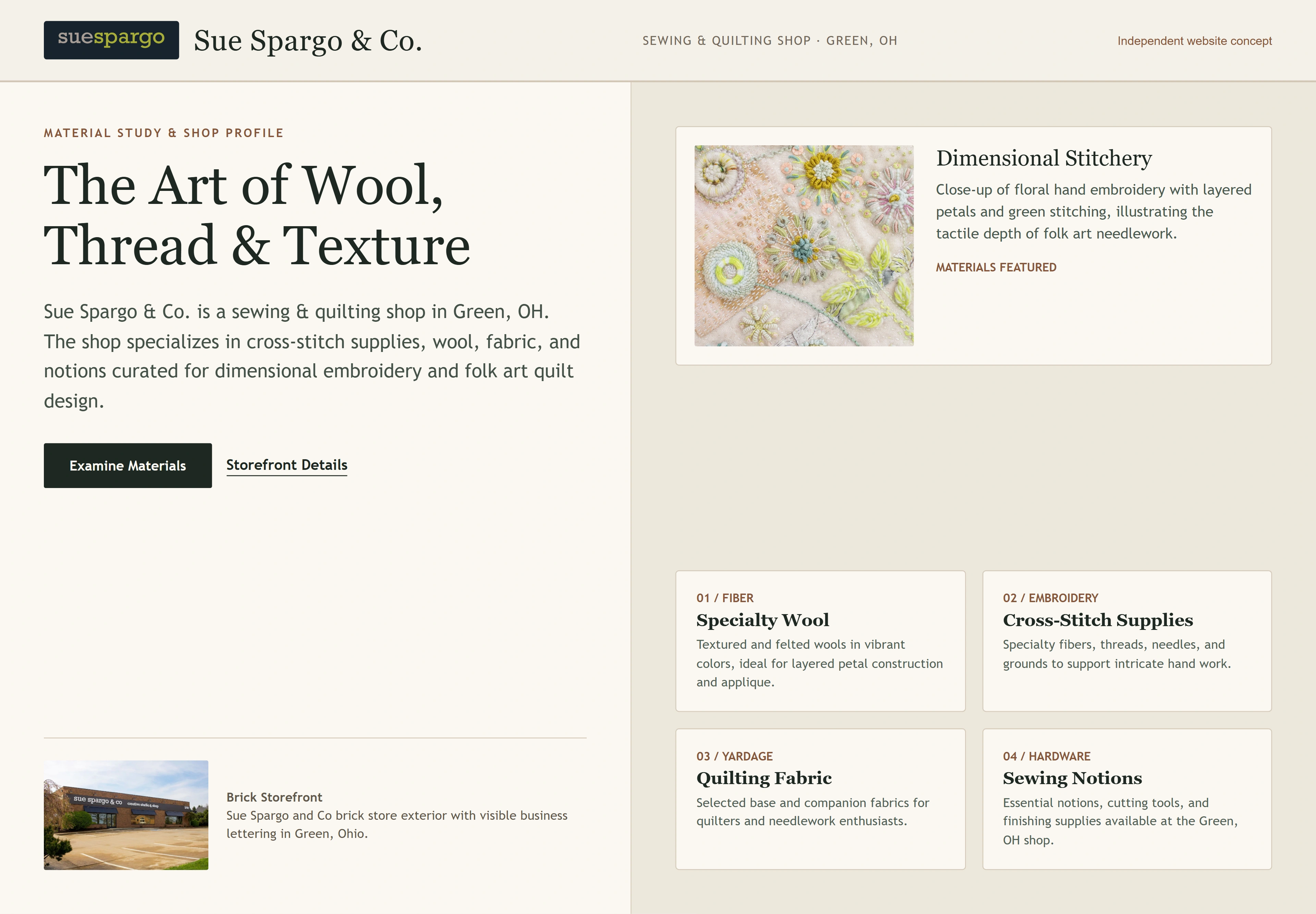 Sue Spargo & Co., individual website design concept D