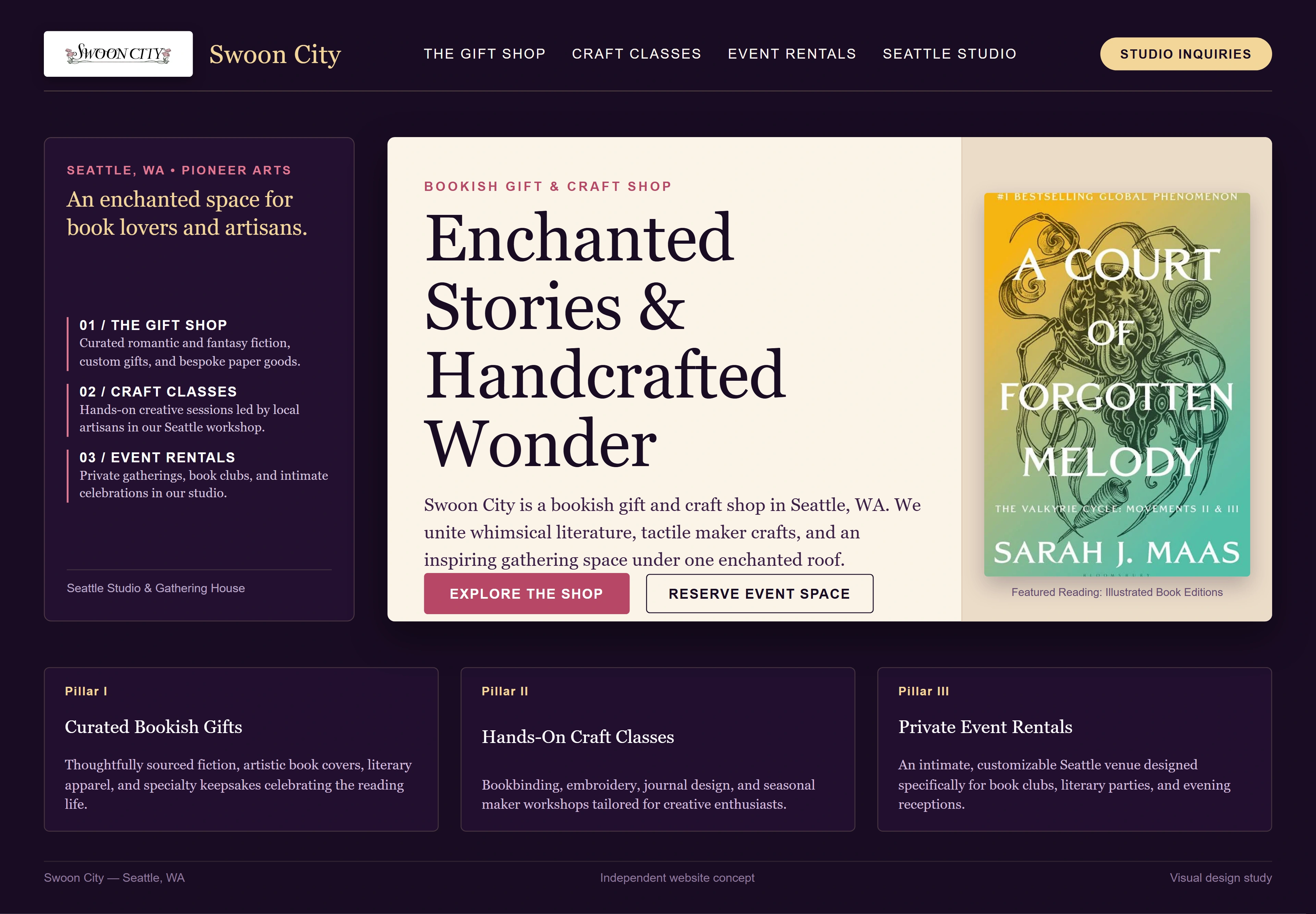 Swoon City, individual website design concept A