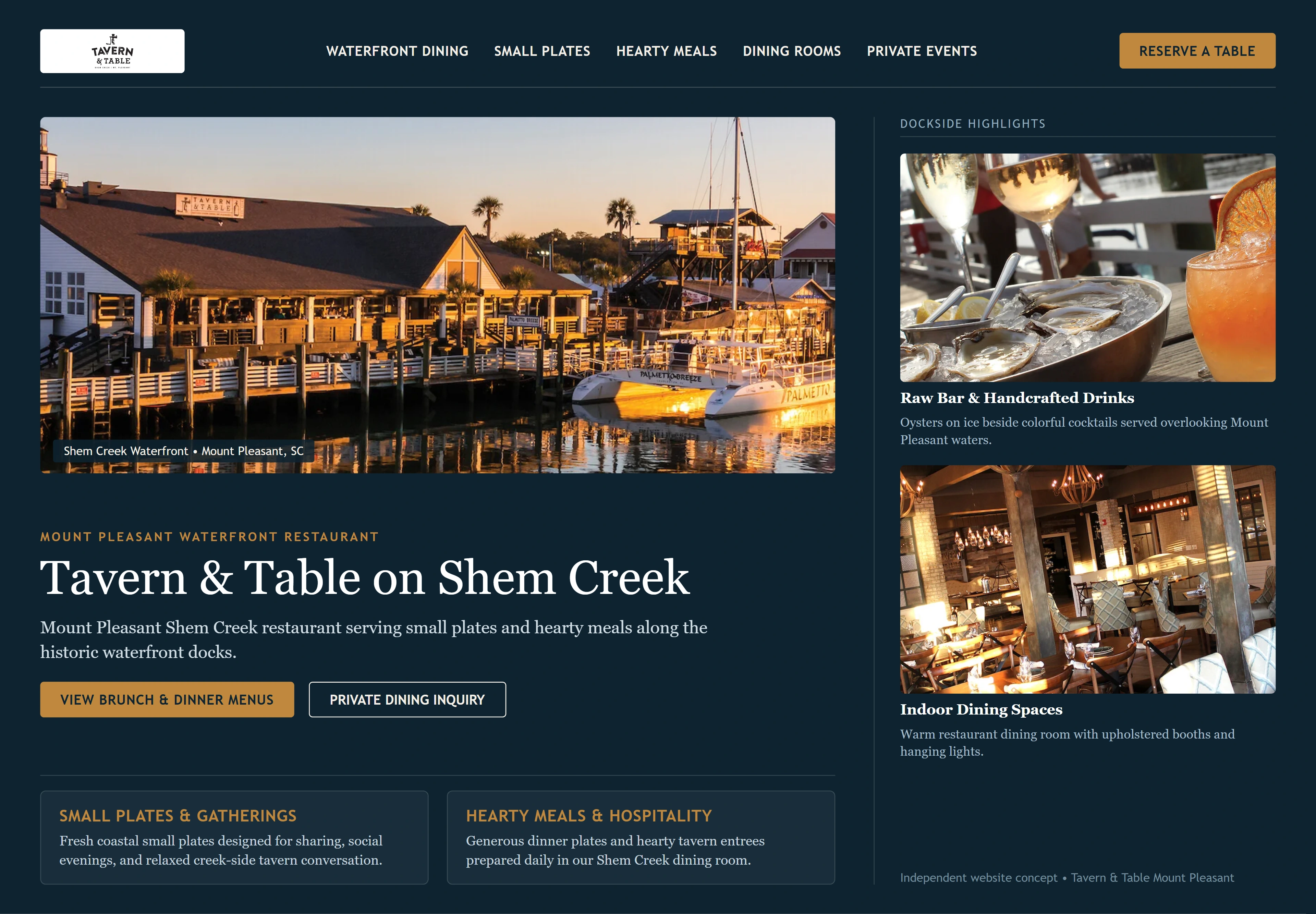 Tavern & Table, individual website design concept A