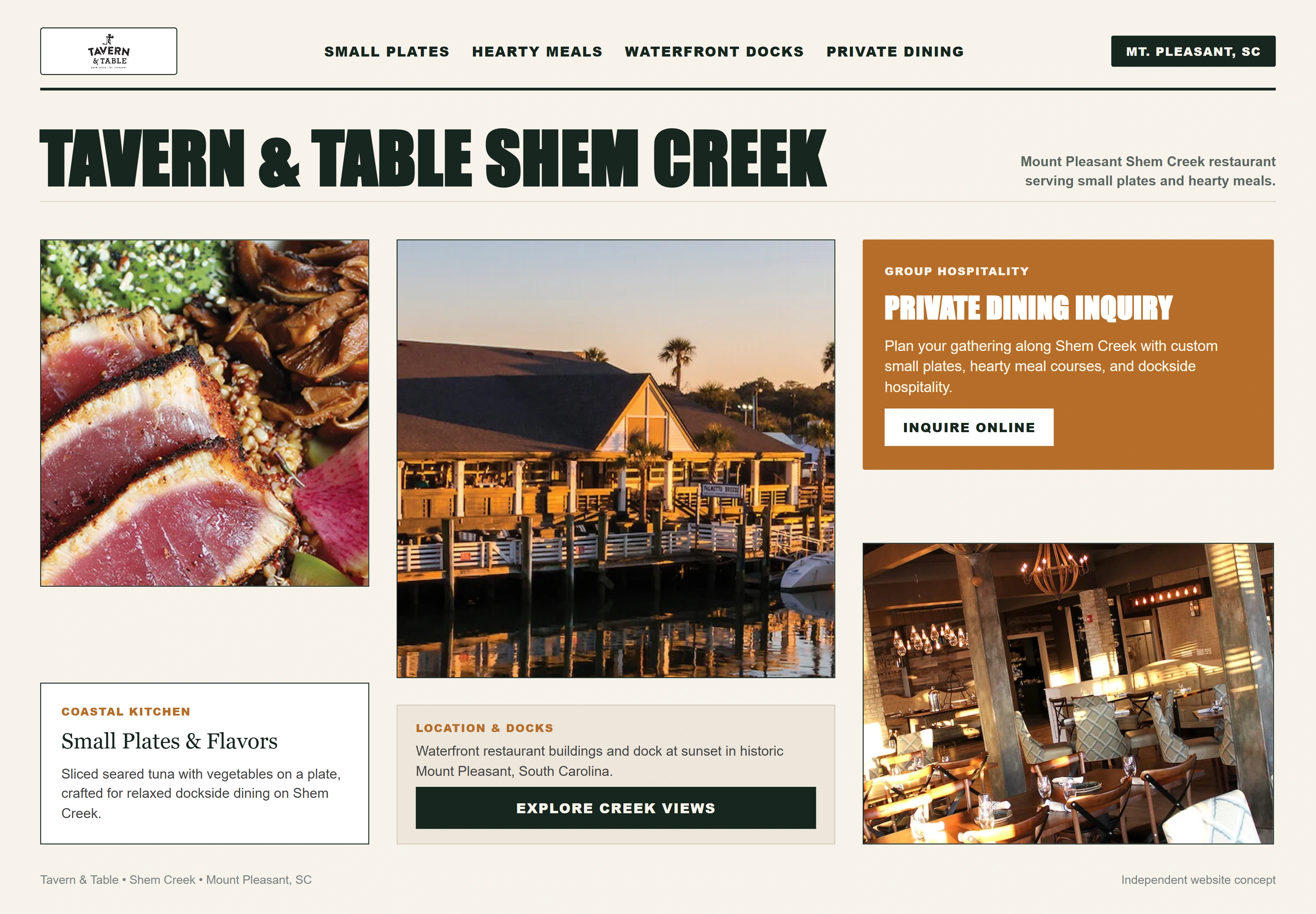 Tavern & Table, individual website design concept B