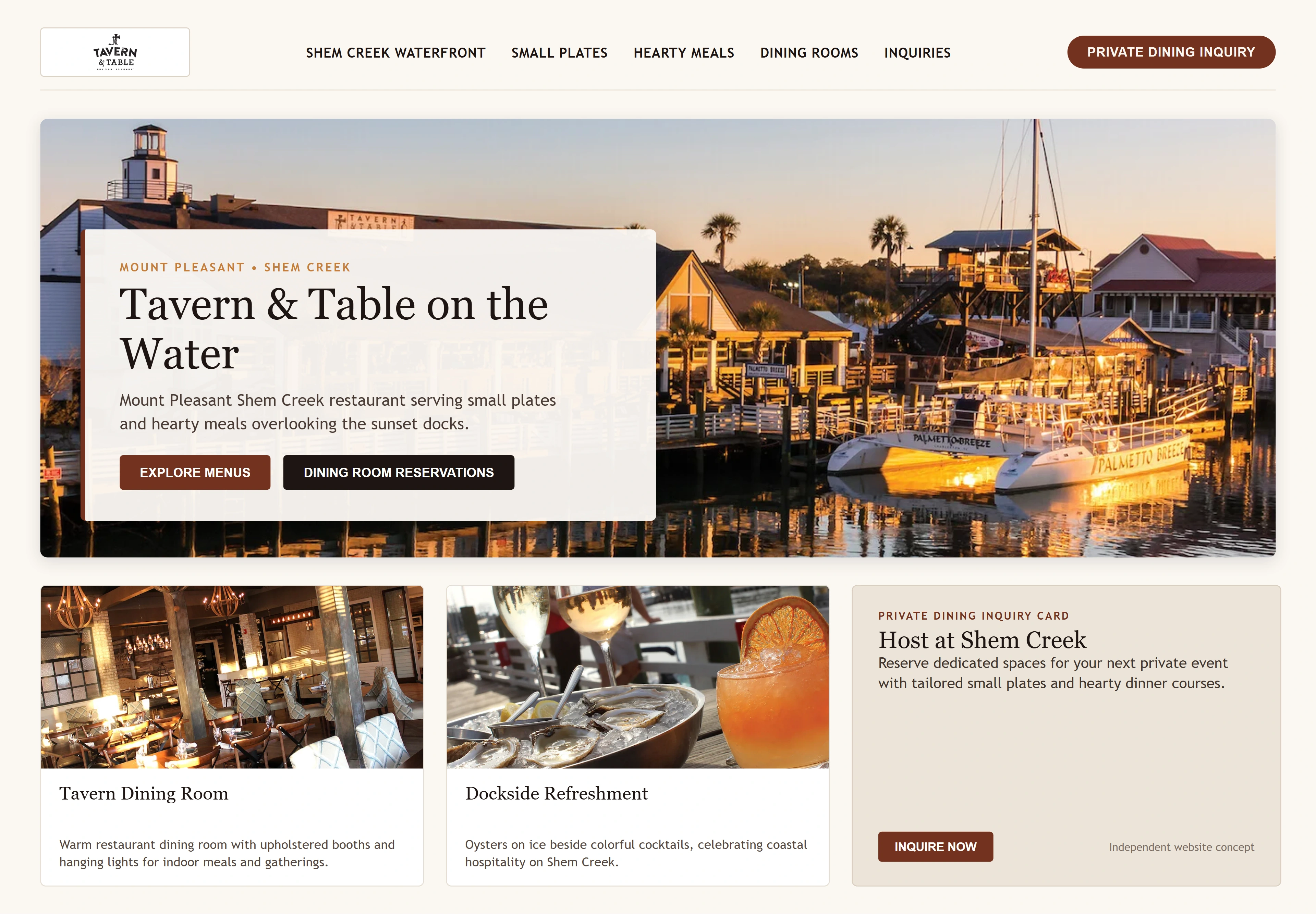 Tavern & Table, individual website design concept D