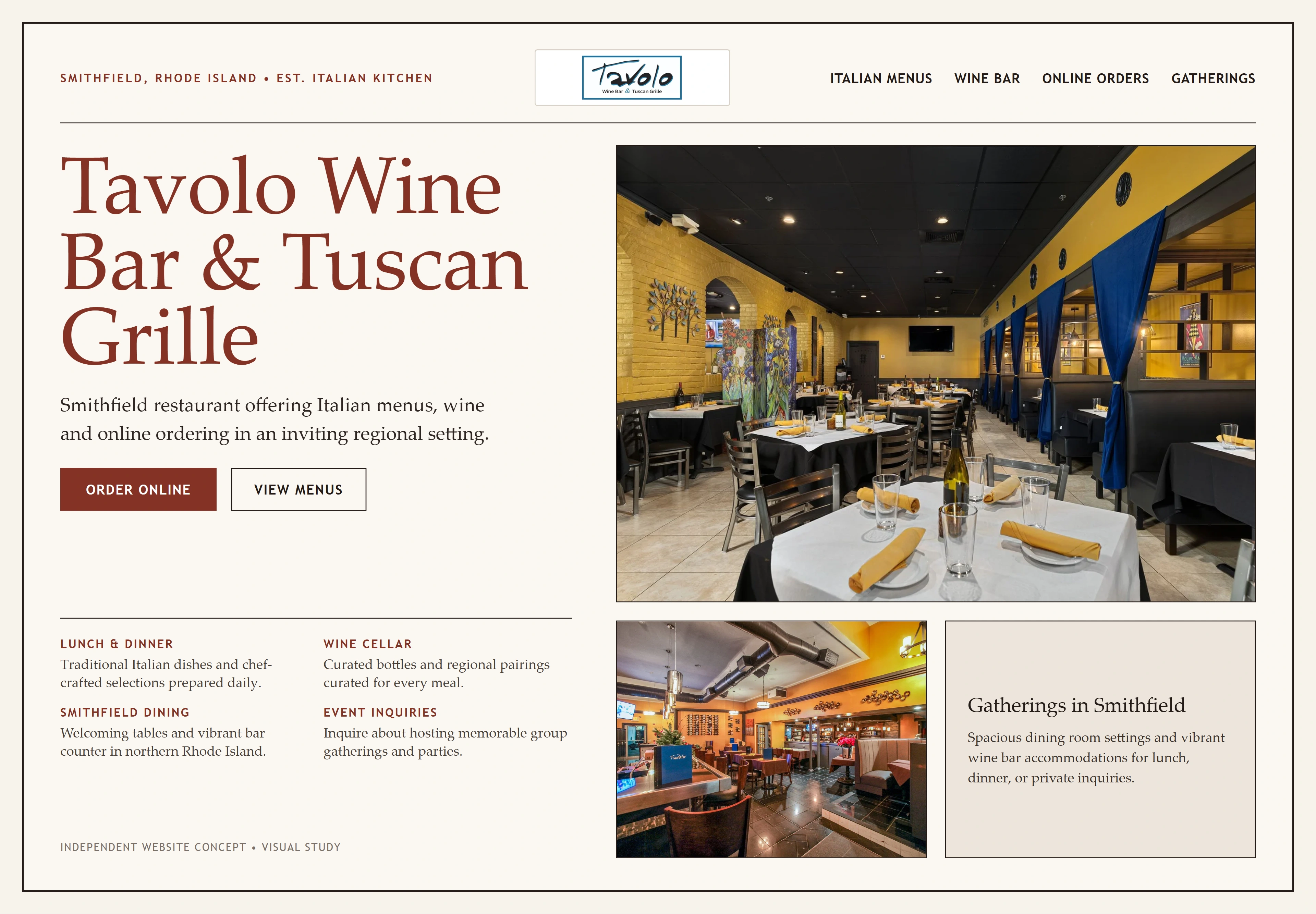 Tavolo Wine Bar & Tuscan Grille, individual website design concept B