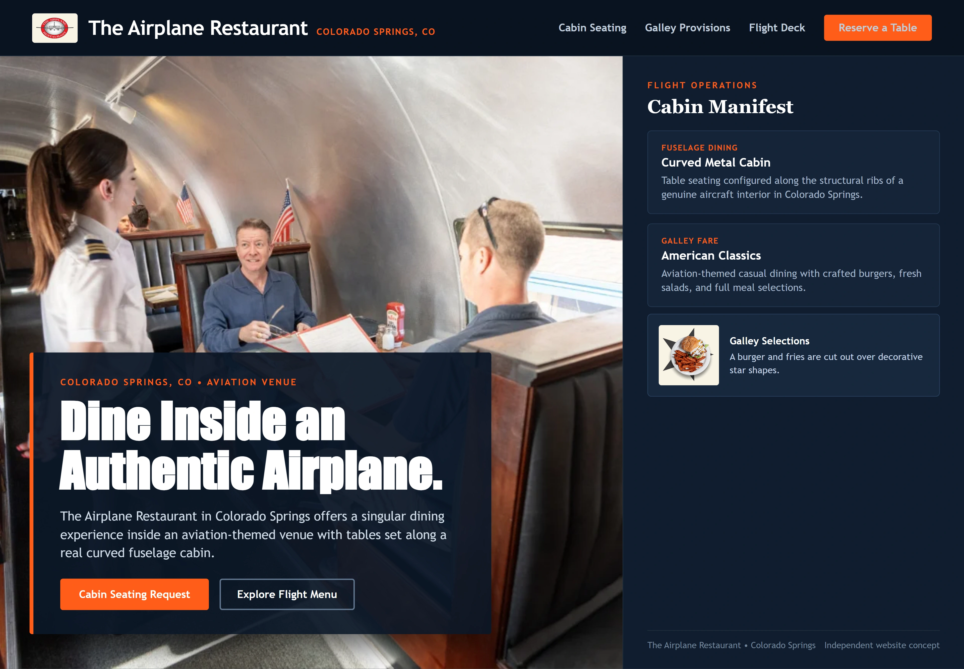 The Airplane Restaurant, individual website design concept A