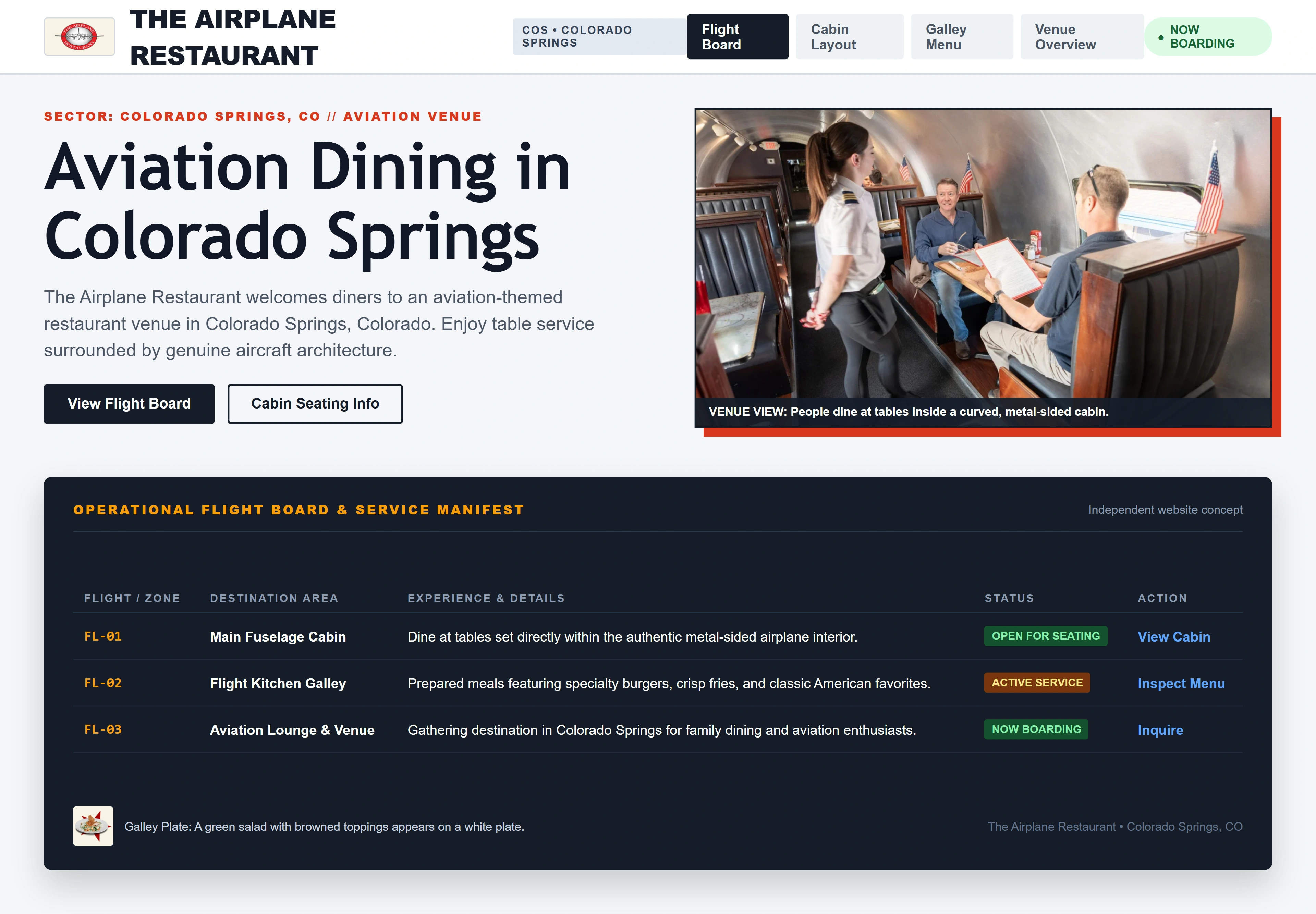 The Airplane Restaurant, individual website design concept B