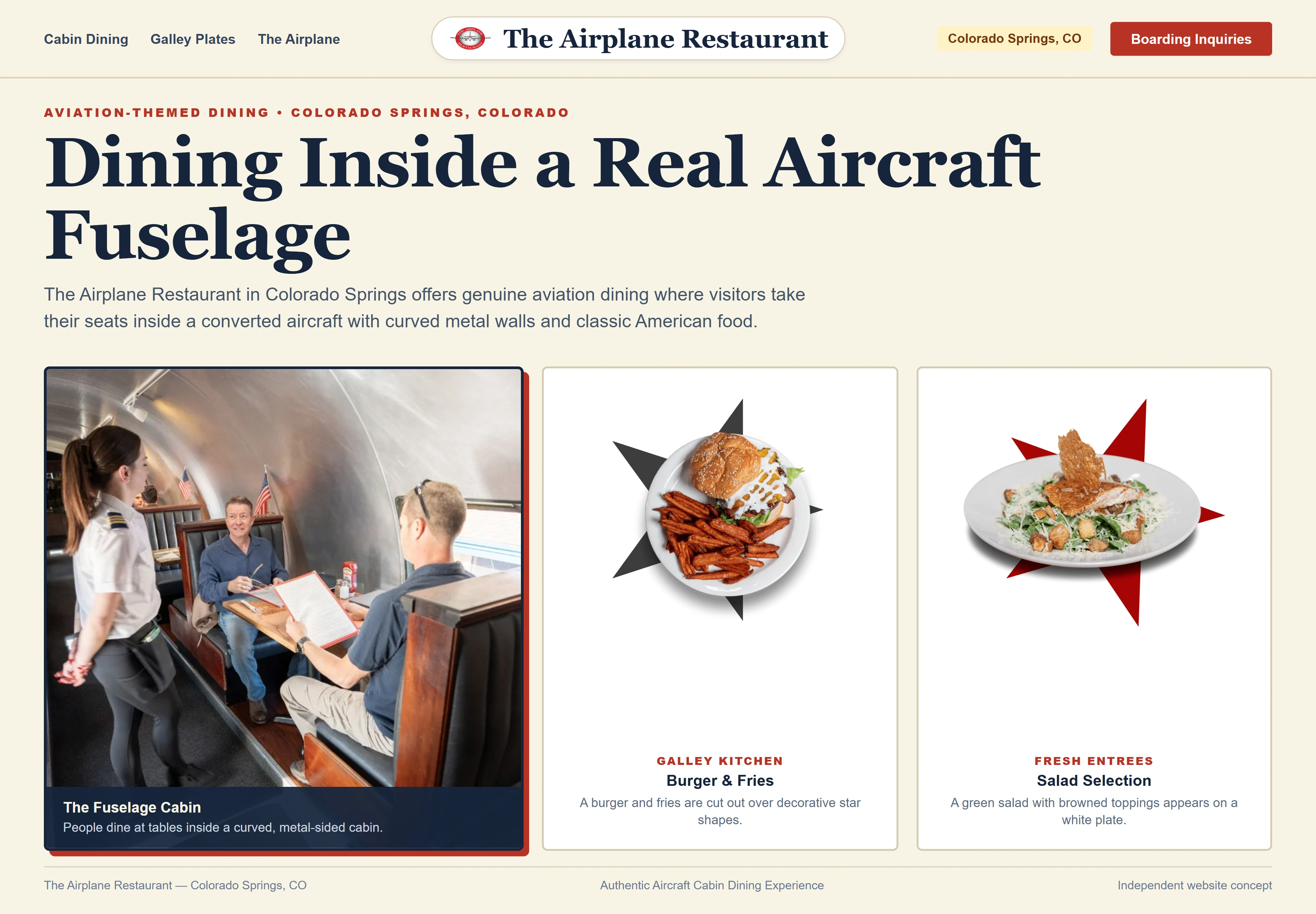 The Airplane Restaurant, individual website design concept C