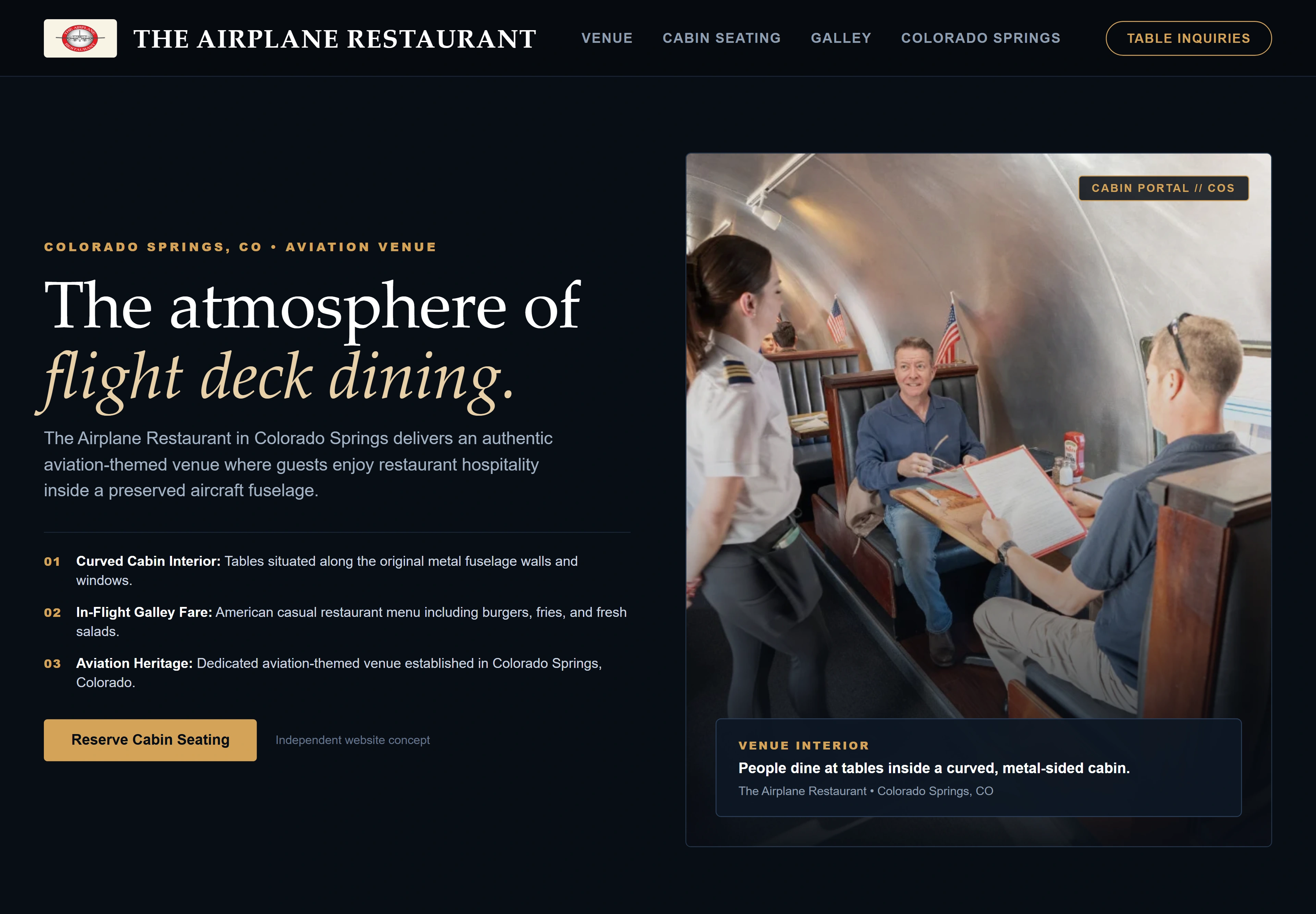 The Airplane Restaurant, individual website design concept D
