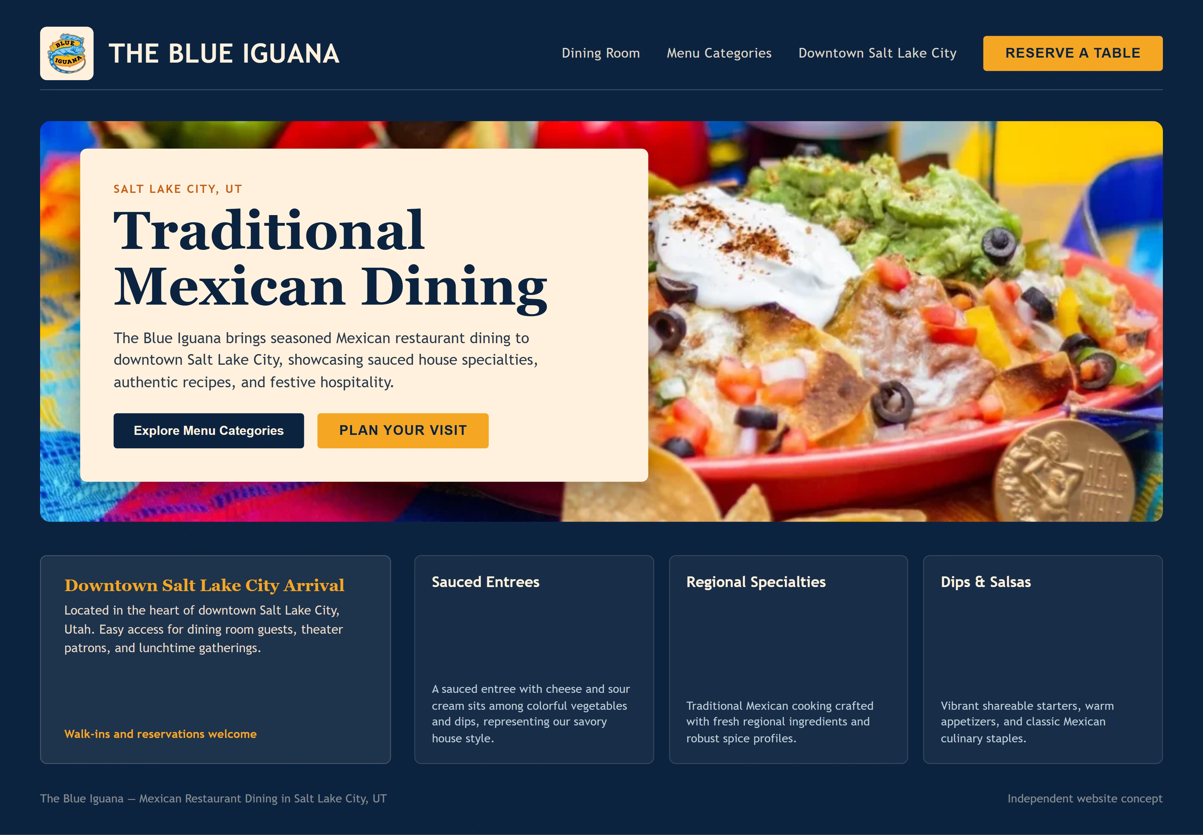 The Blue Iguana, individual website design concept A