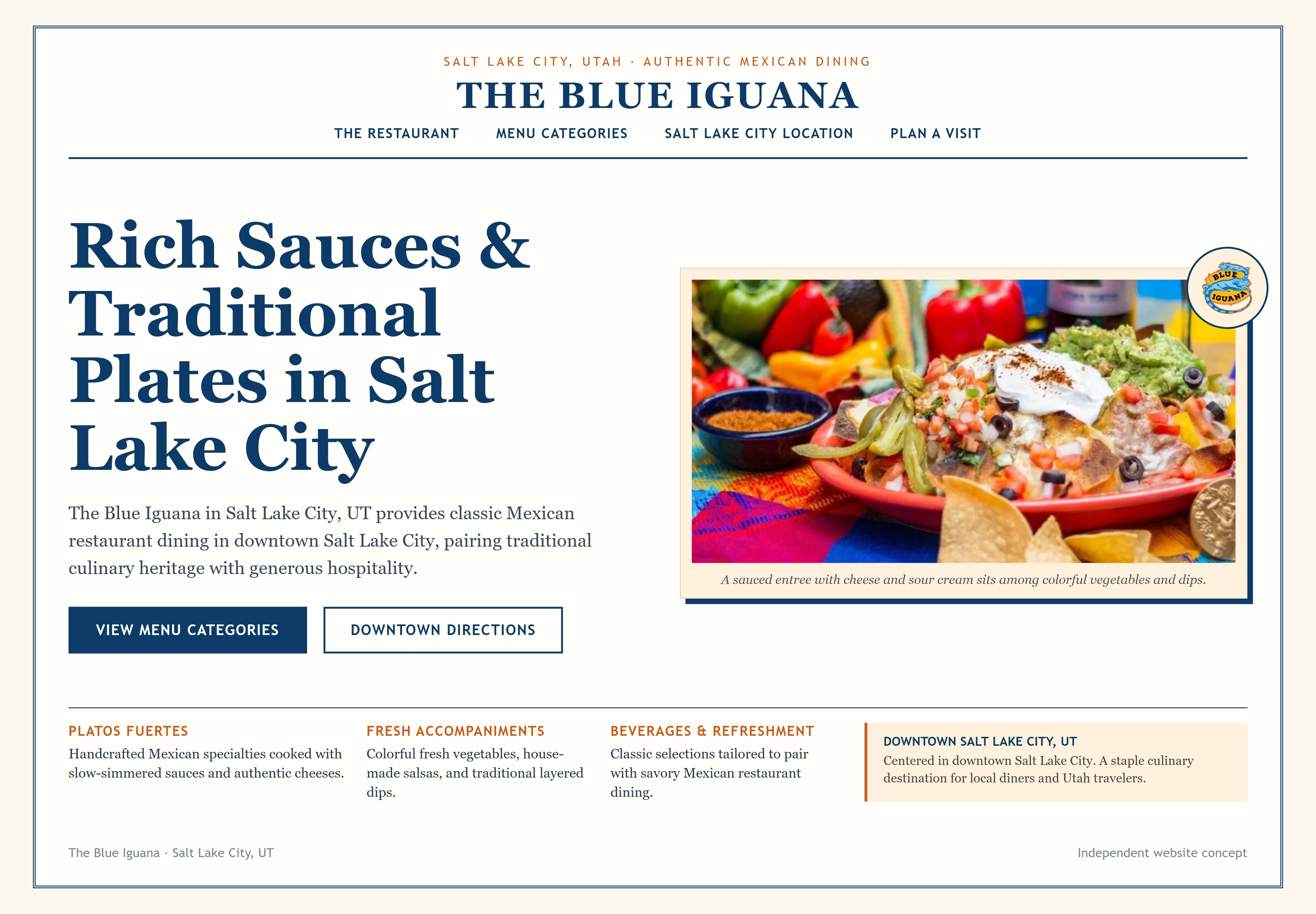 The Blue Iguana, individual website design concept B