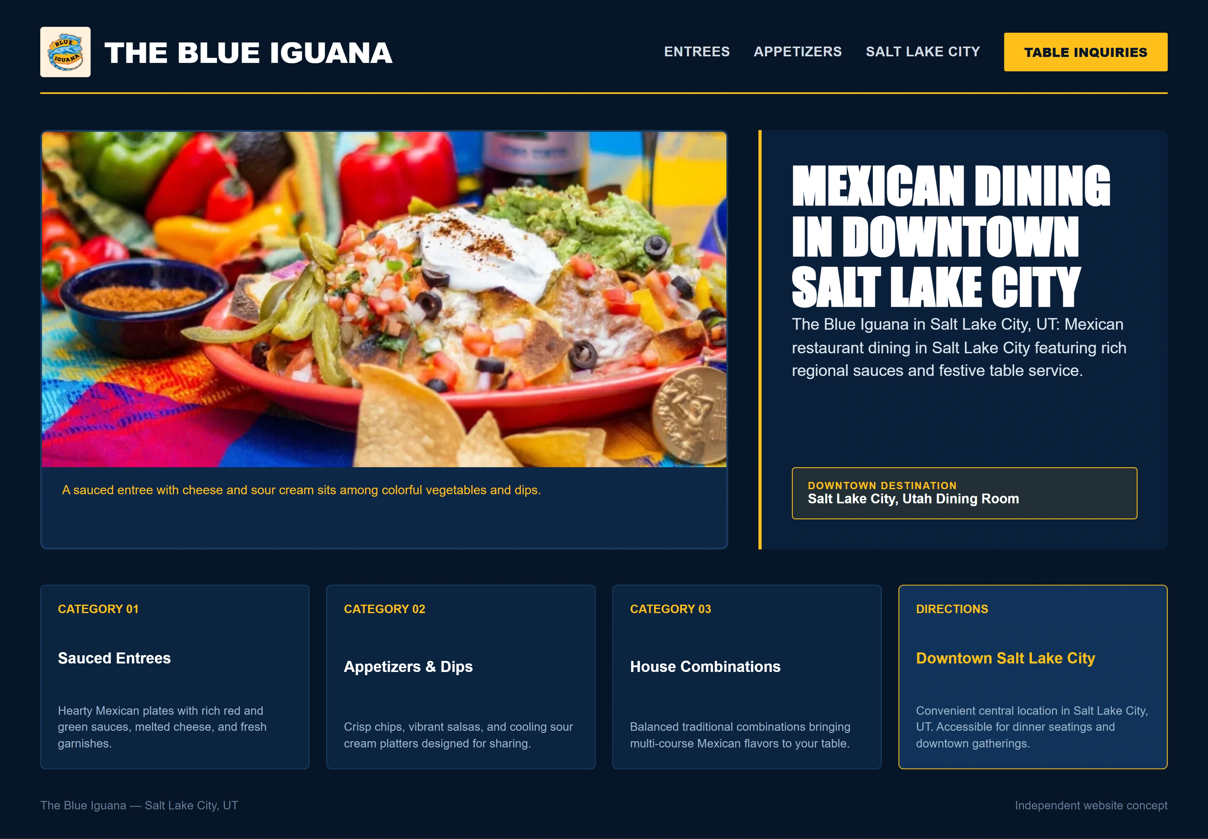 The Blue Iguana, individual website design concept C