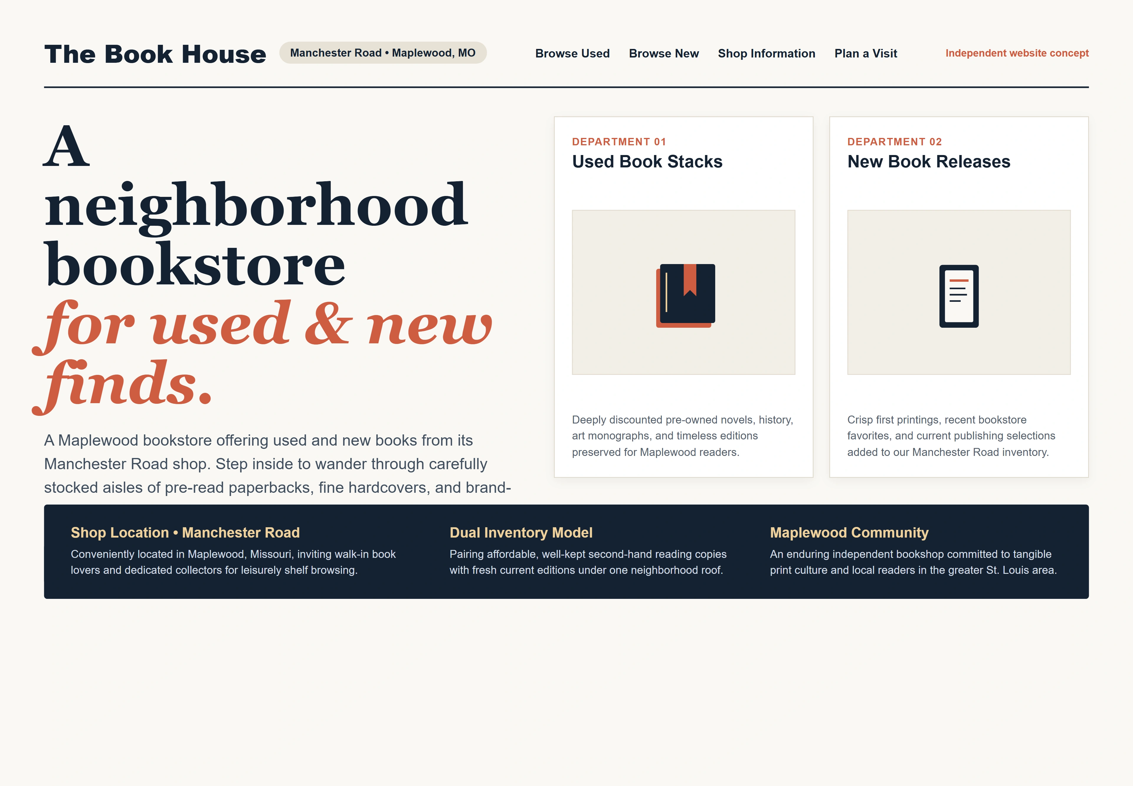 The Book House, individual website design concept C