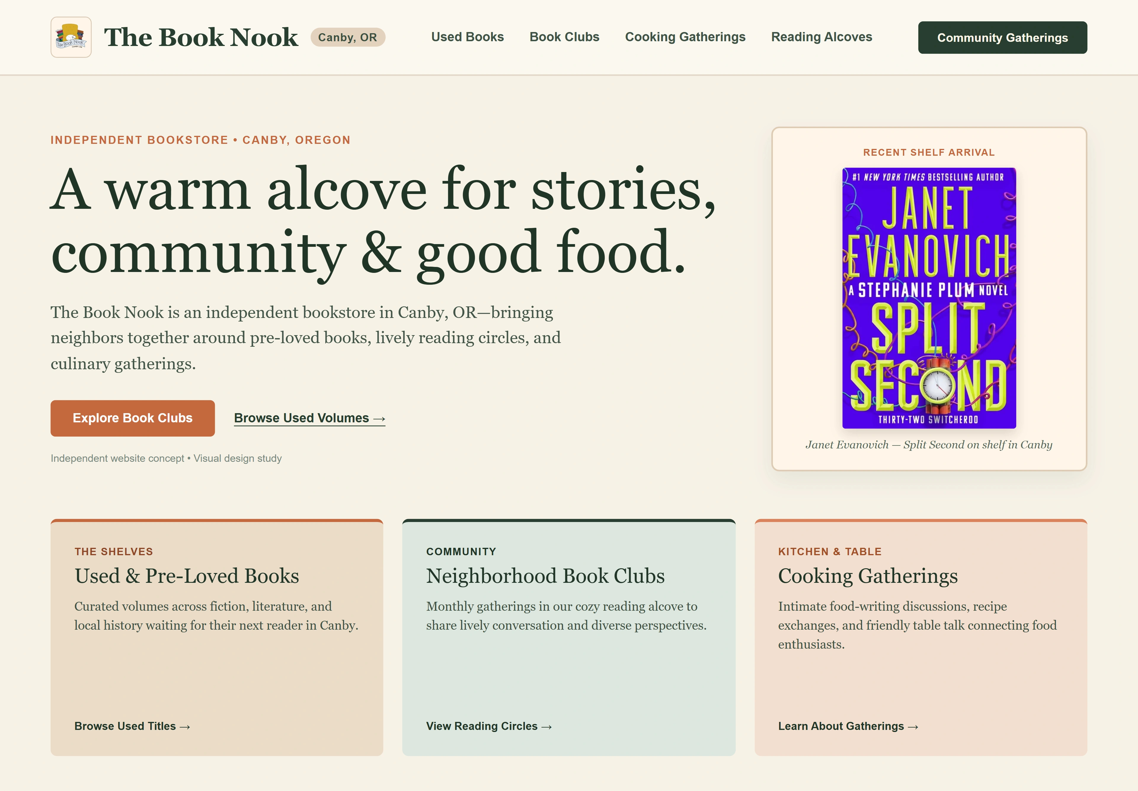 The Book Nook, individual website design concept A