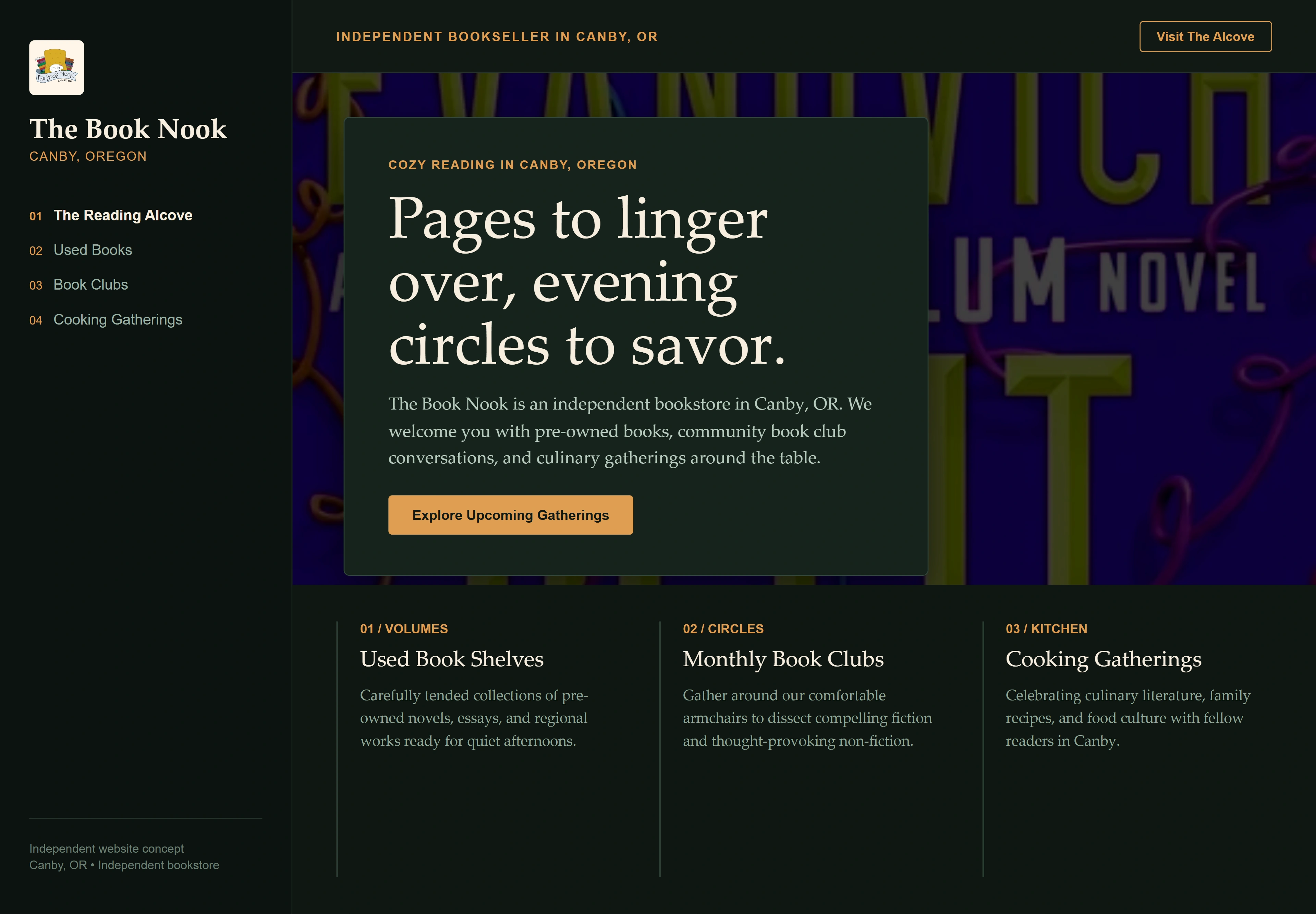The Book Nook, individual website design concept B