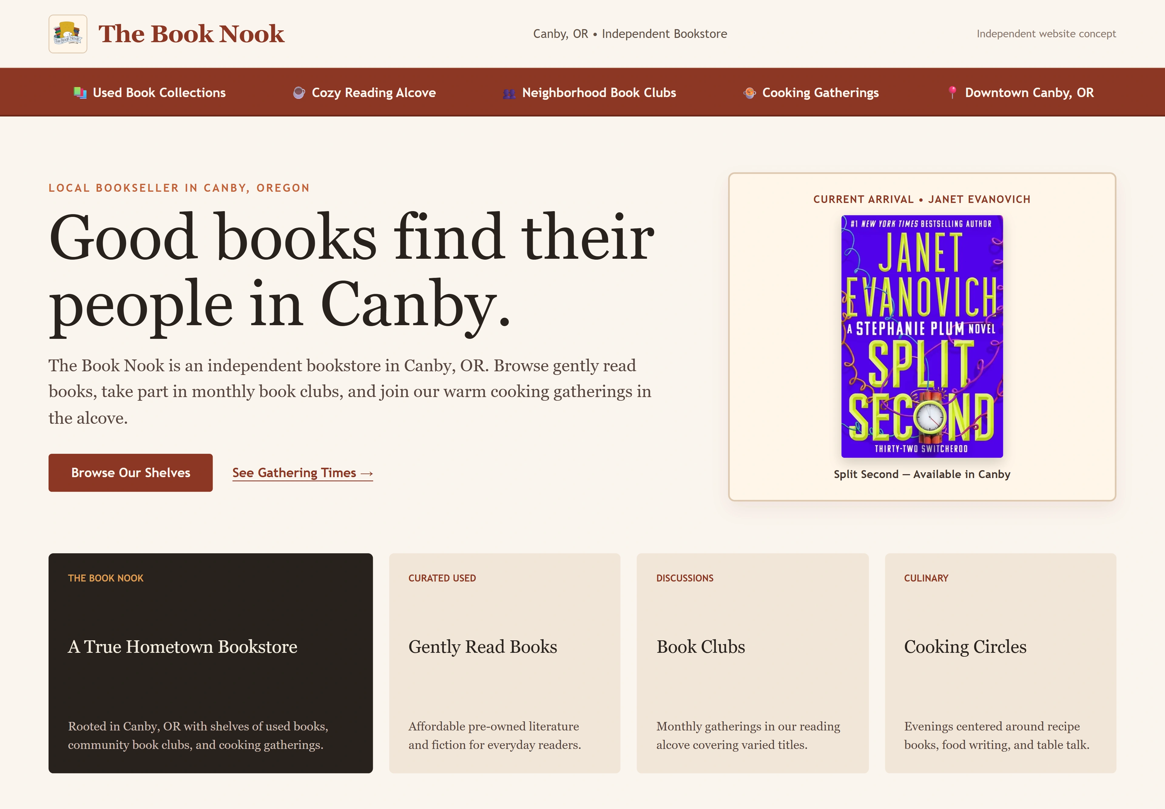 The Book Nook, individual website design concept C