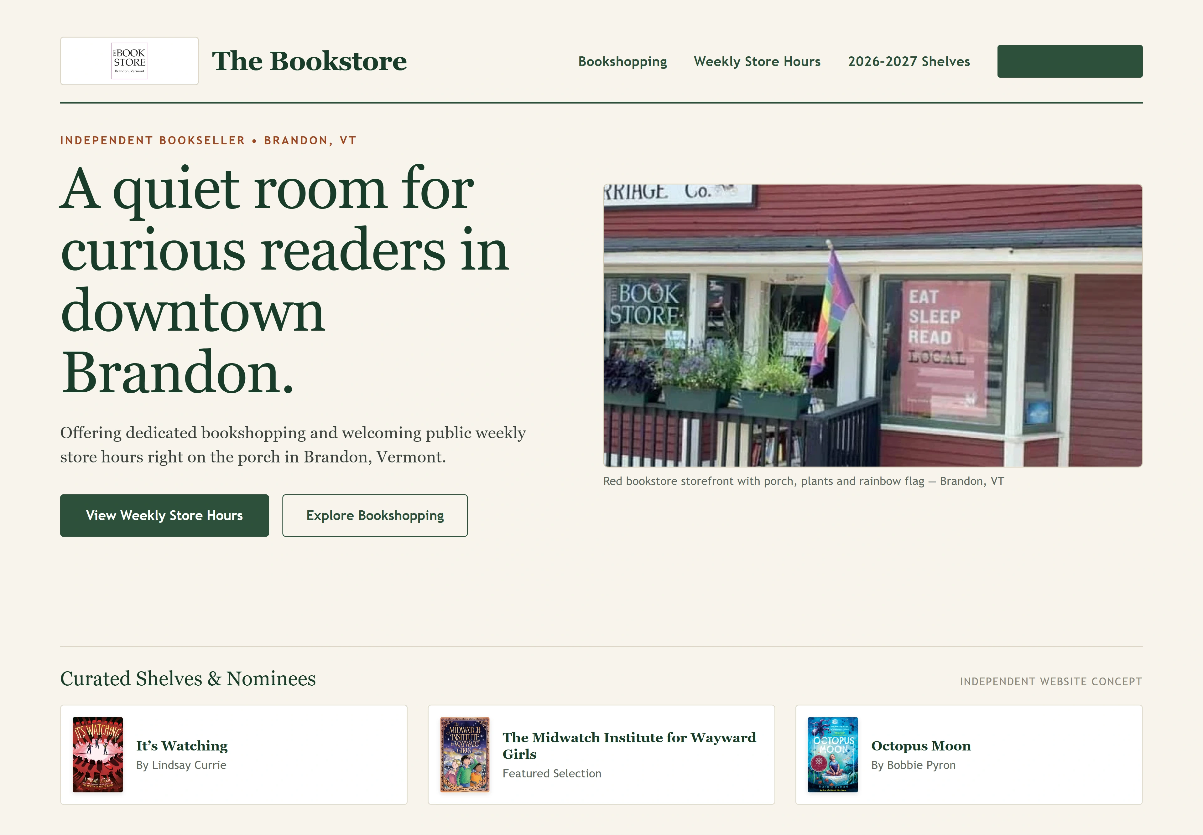 The Bookstore, individual website design concept A