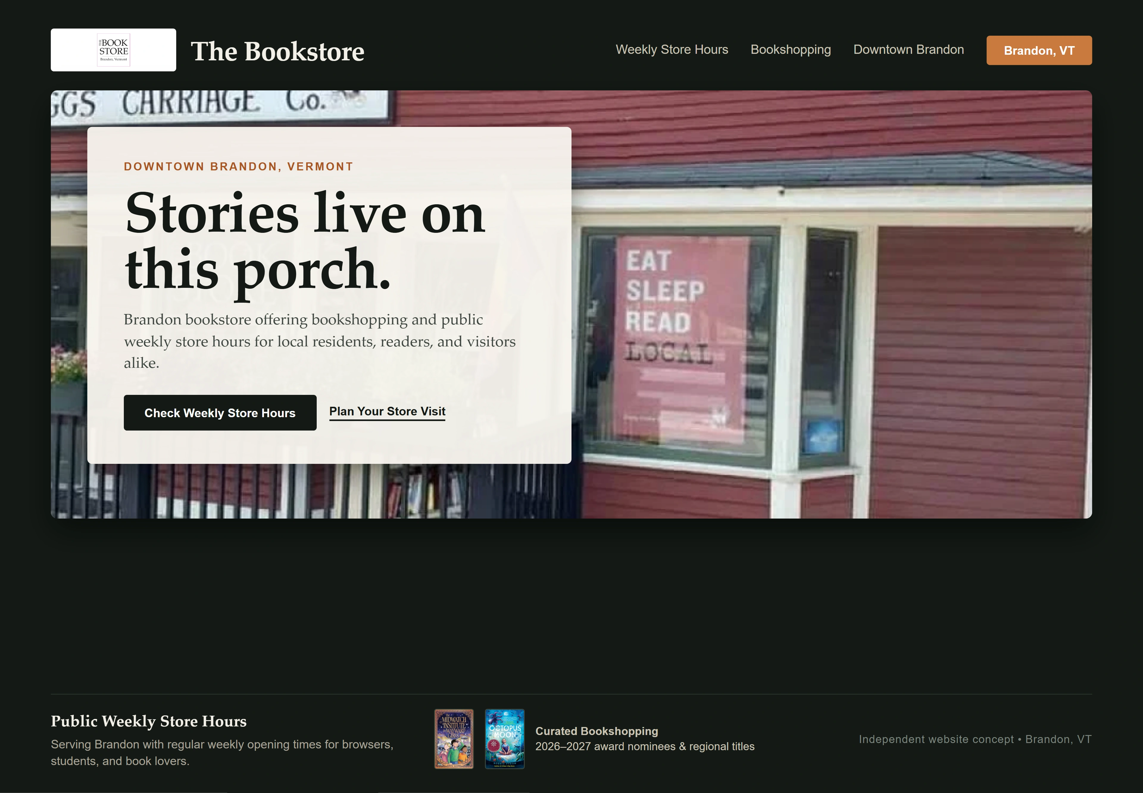 The Bookstore, individual website design concept B