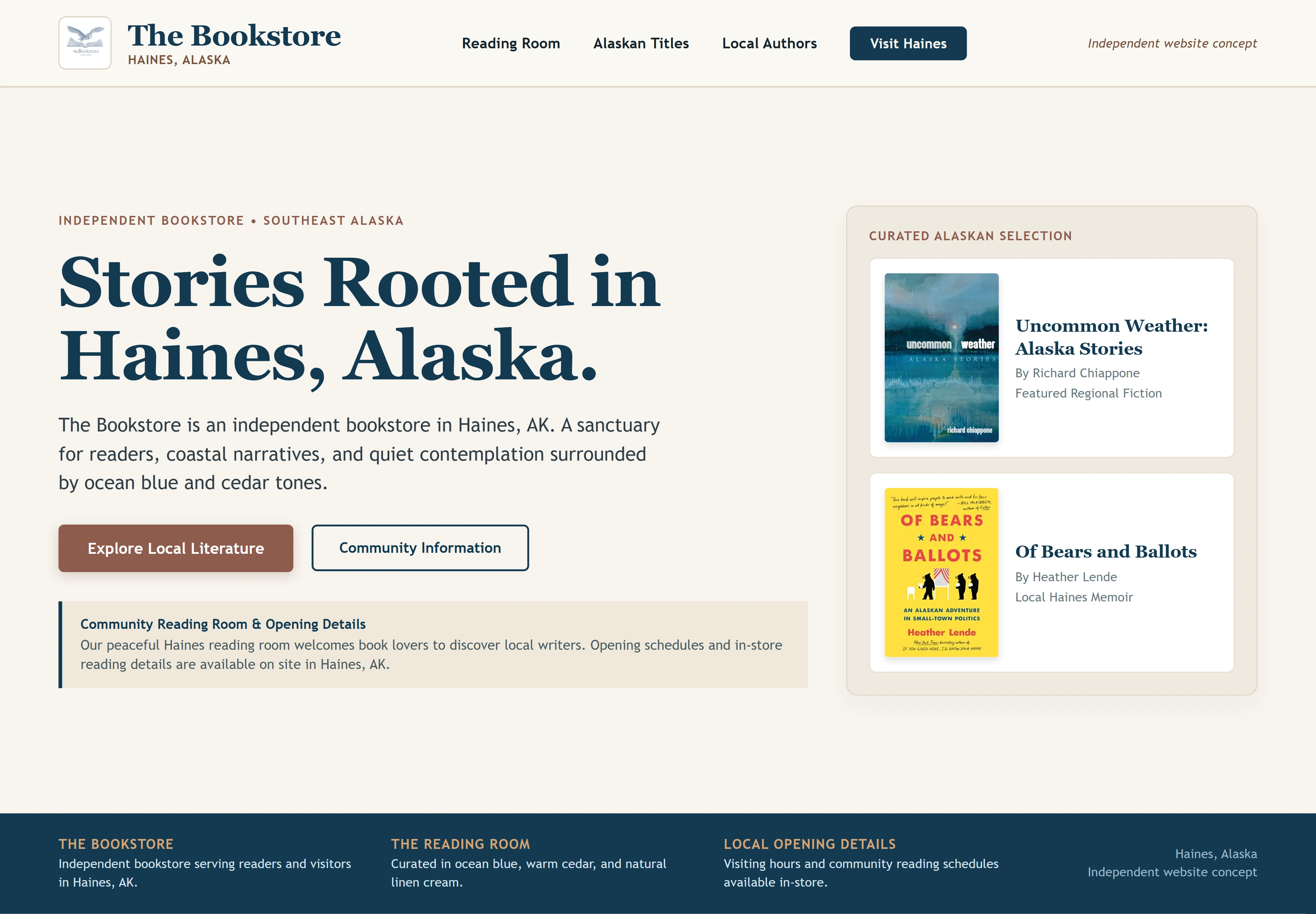 The Bookstore, individual website design concept A