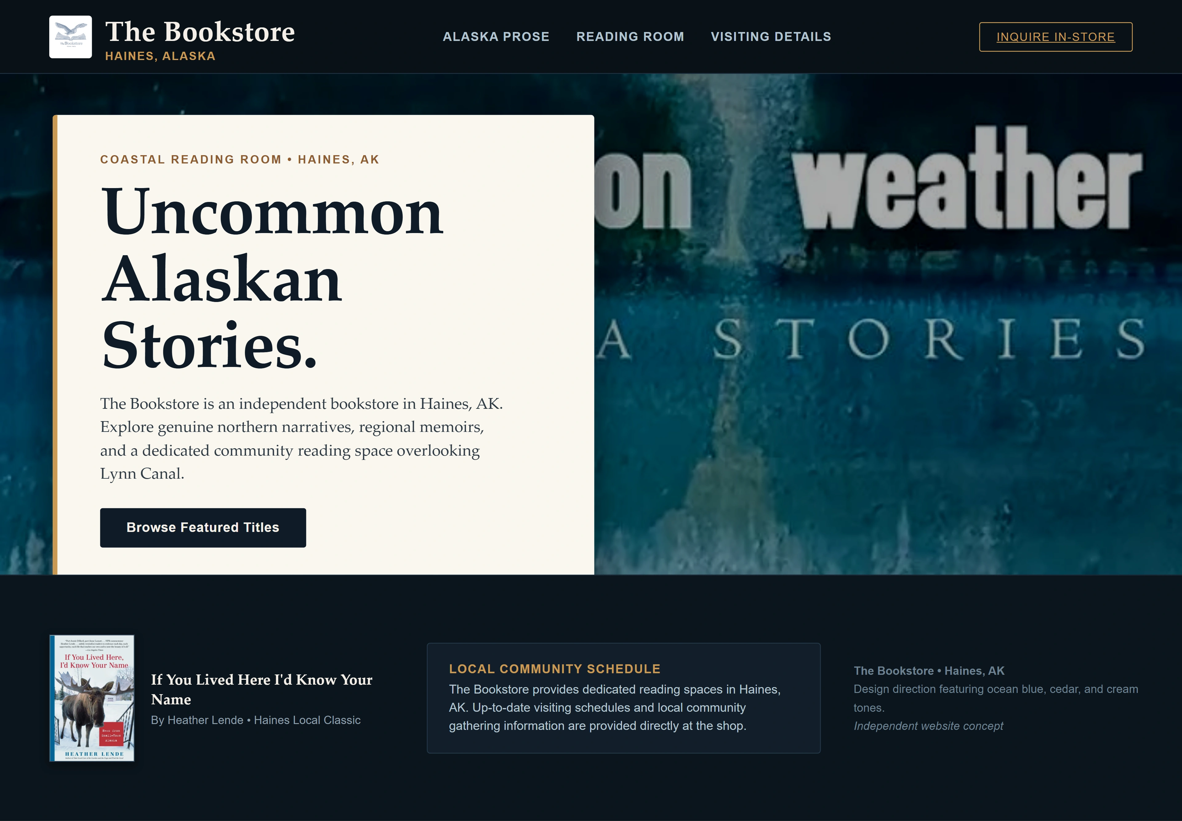 The Bookstore, individual website design concept B