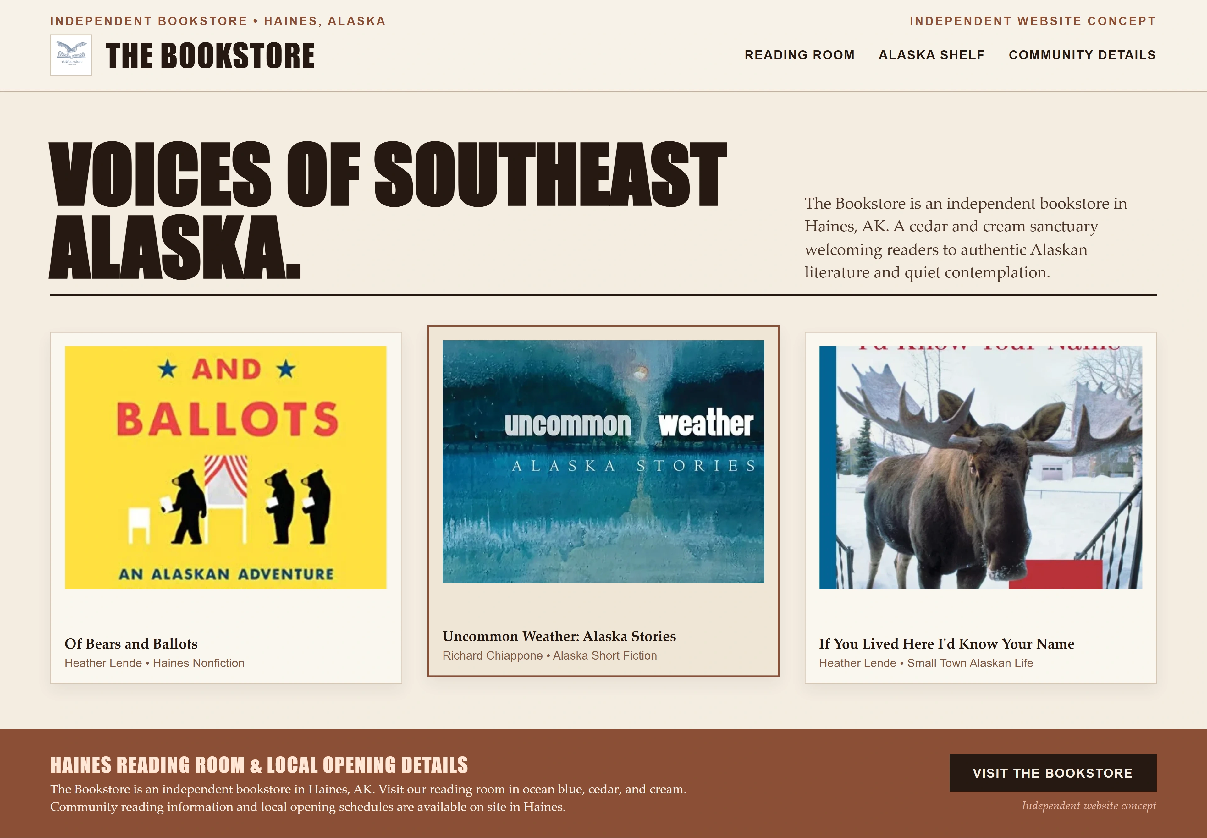 The Bookstore, individual website design concept C