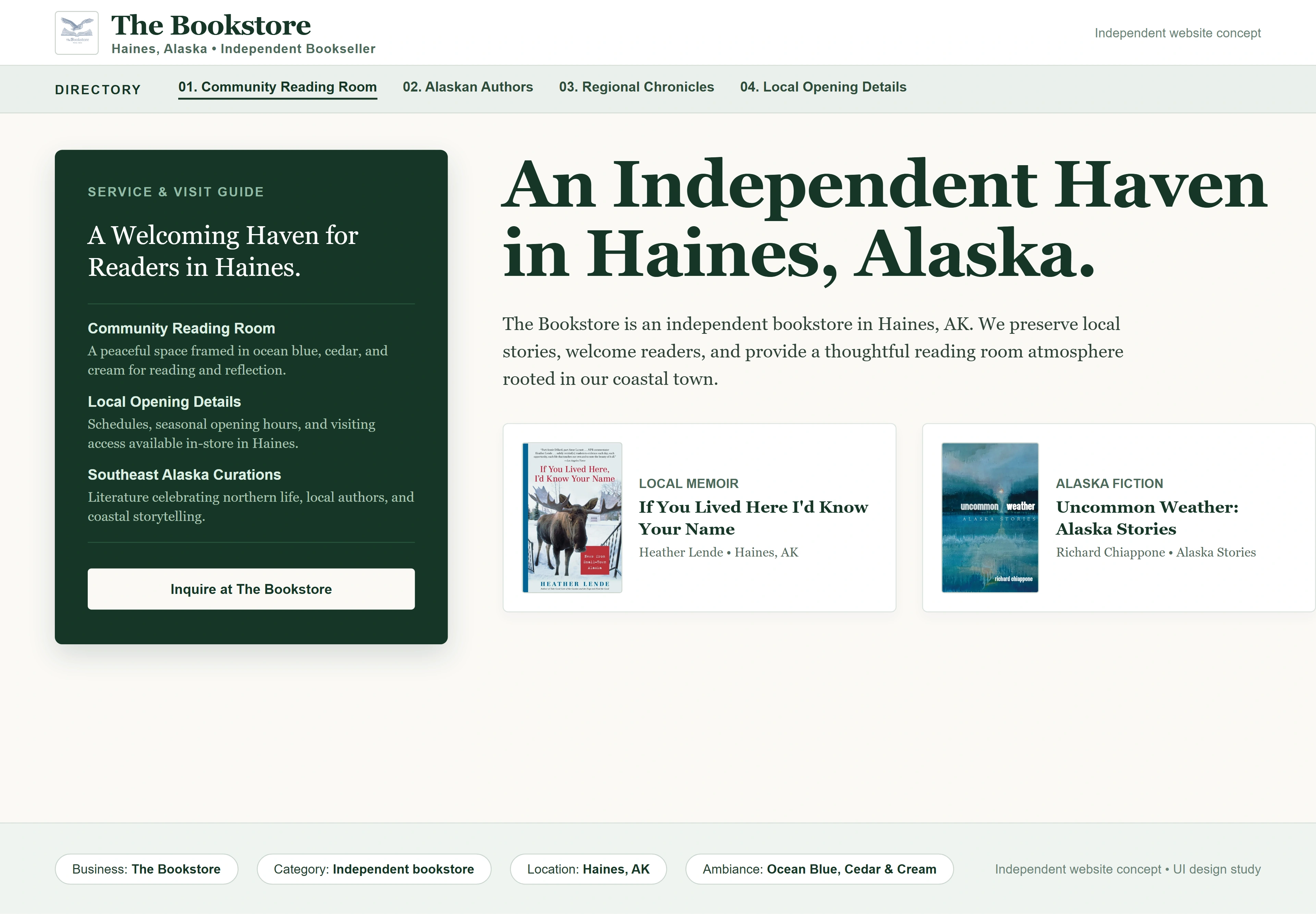 The Bookstore, individual website design concept D