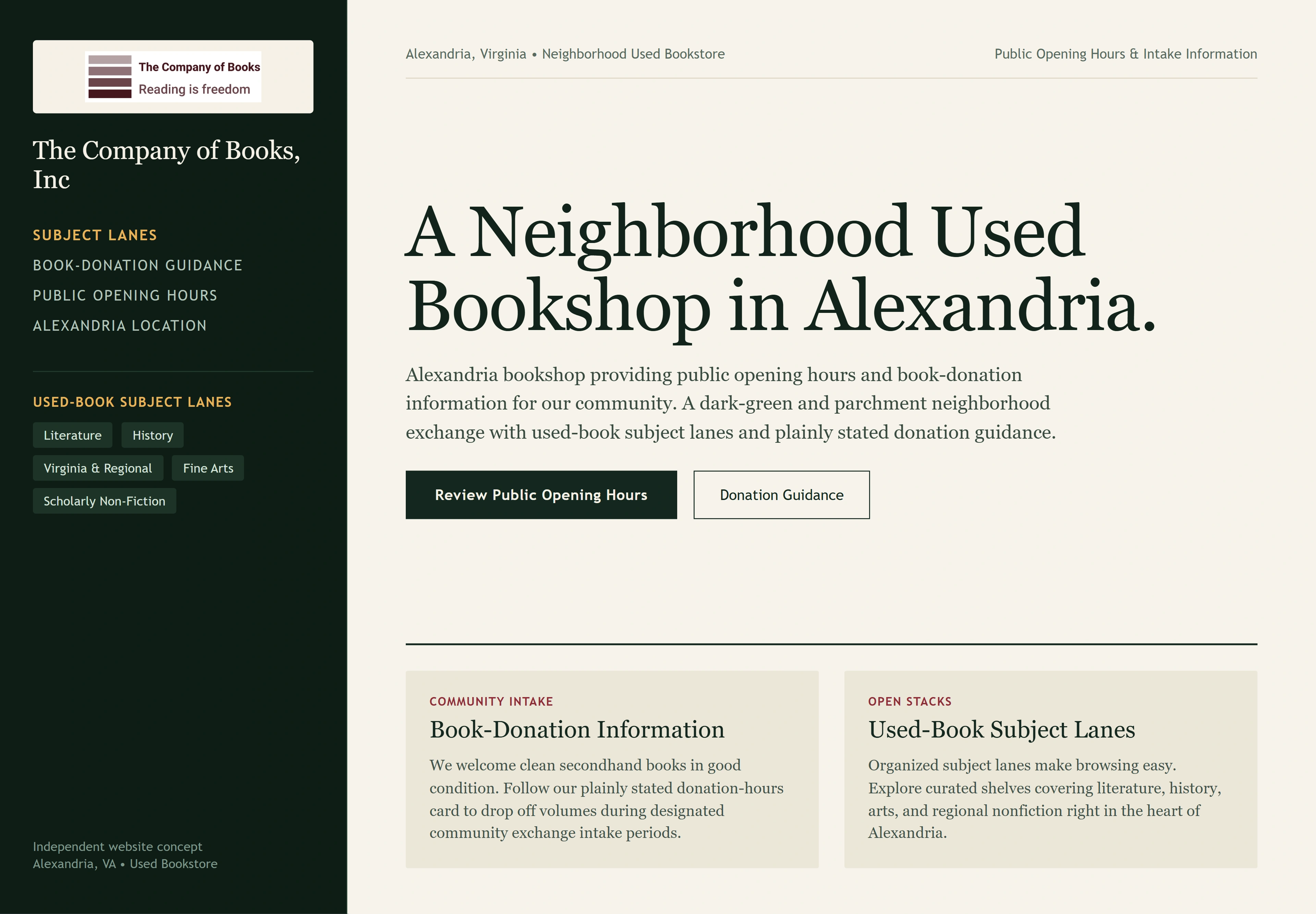 The Company of Books, Inc, individual website design concept A