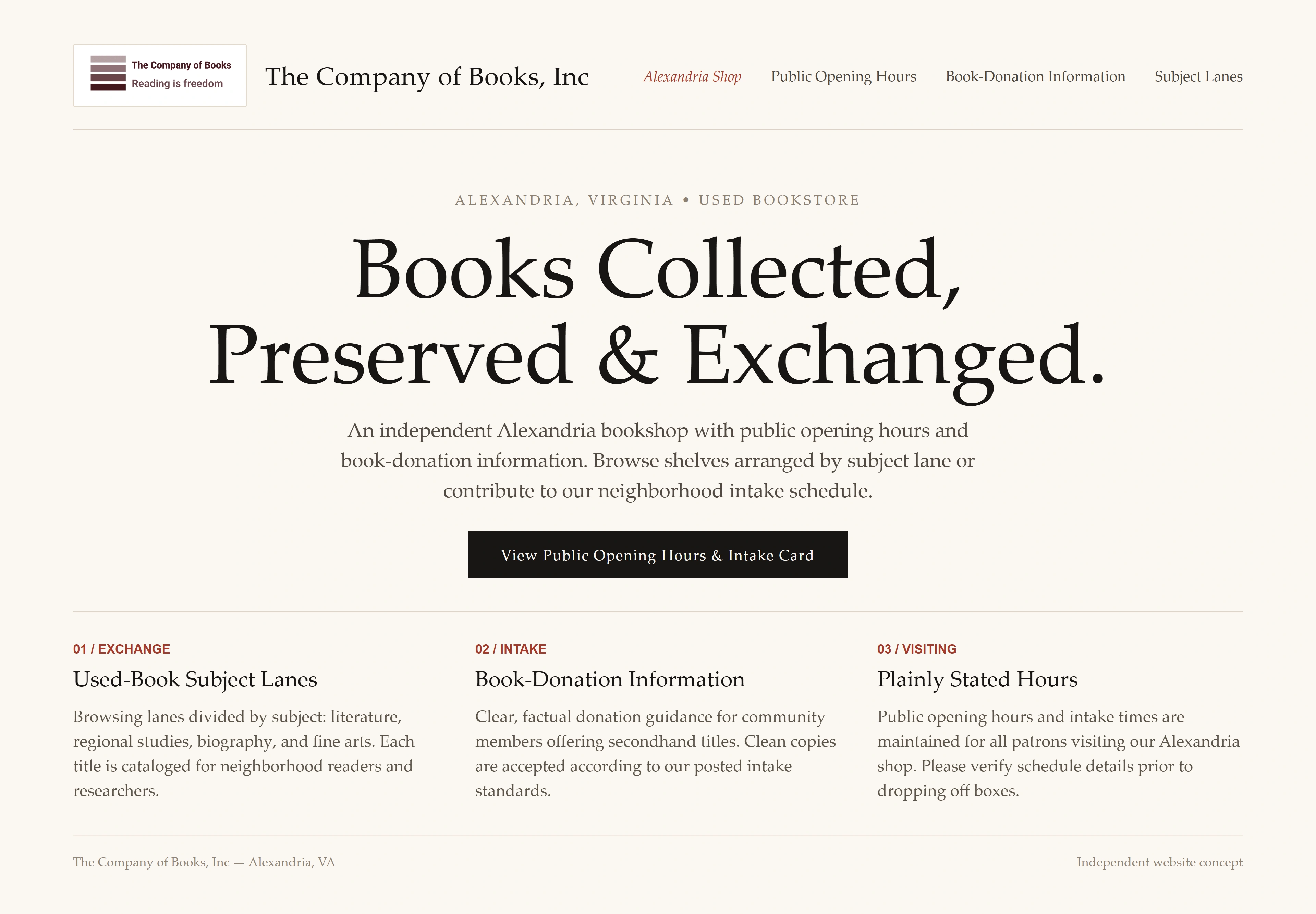 The Company of Books, Inc, individual website design concept B