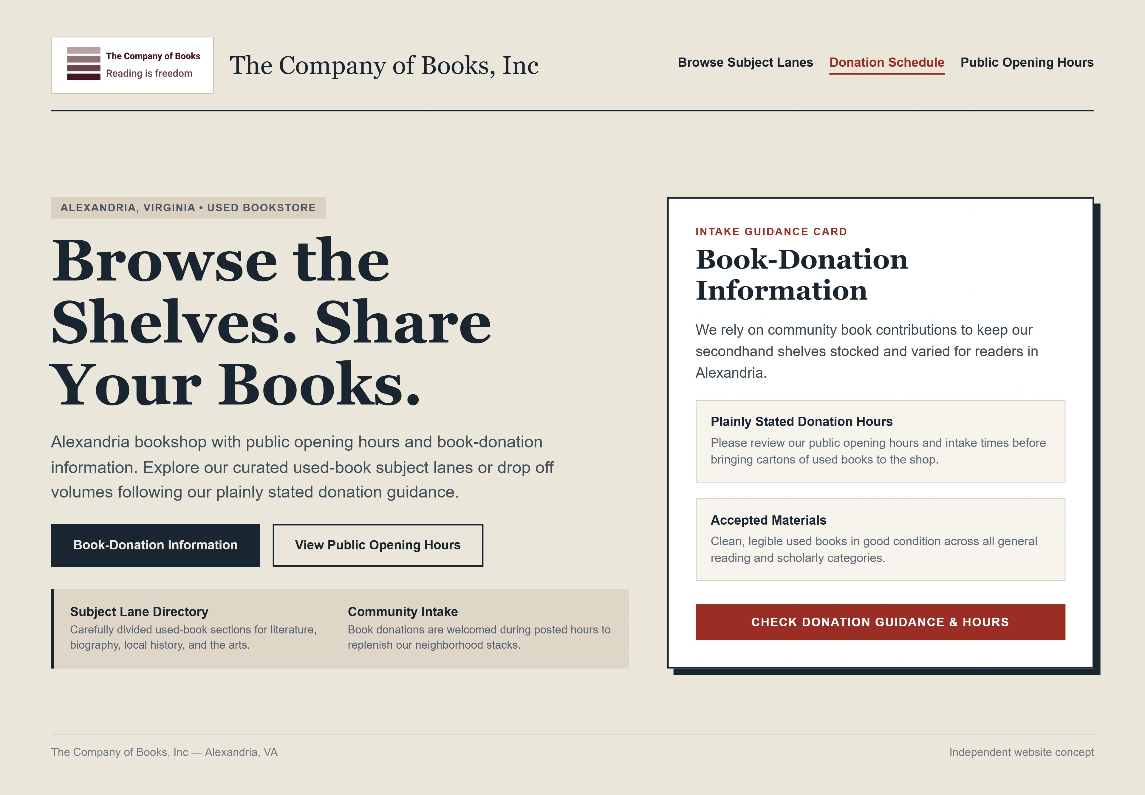 The Company of Books, Inc, individual website design concept D