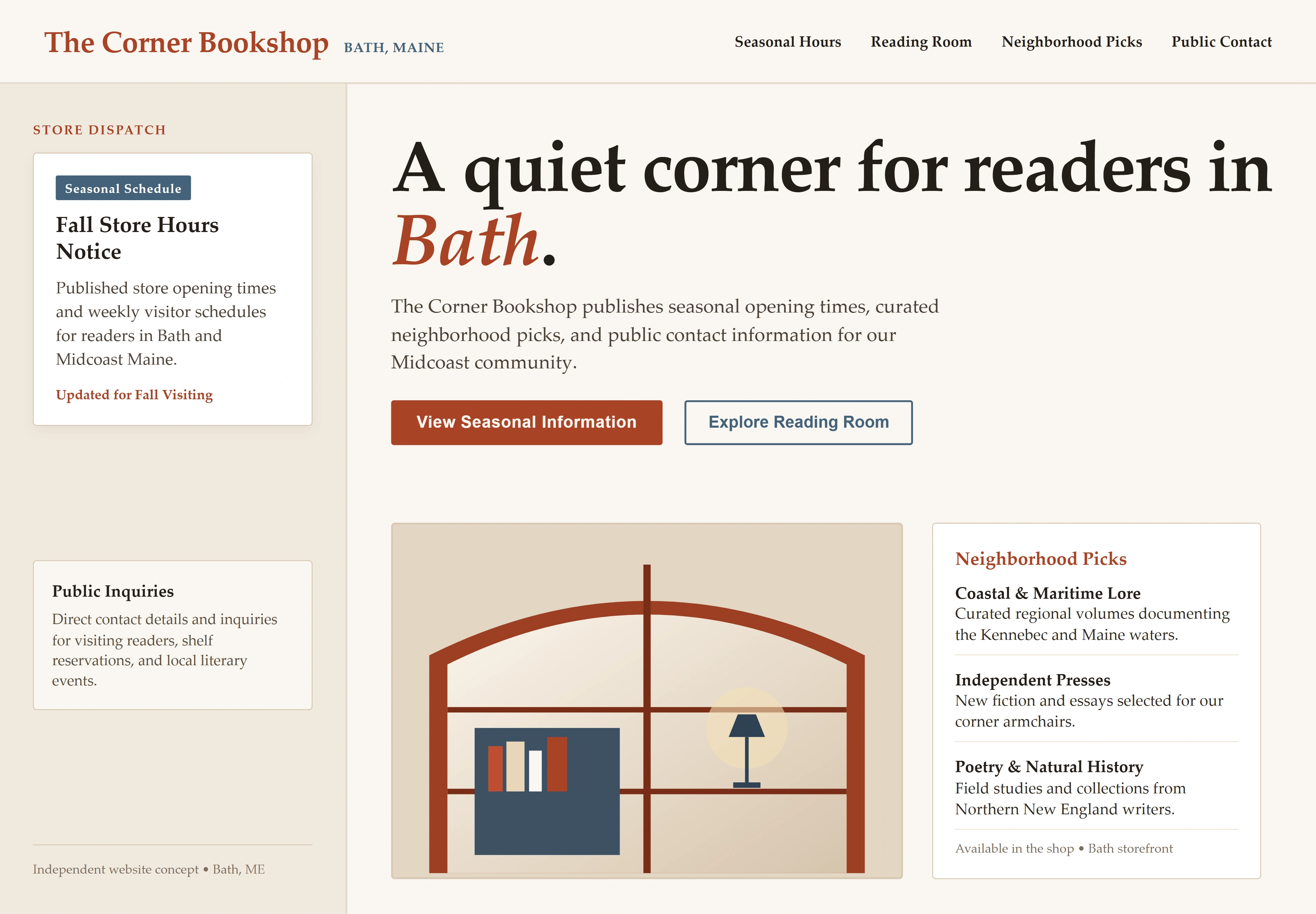 The Corner Bookshop, individual website design concept A