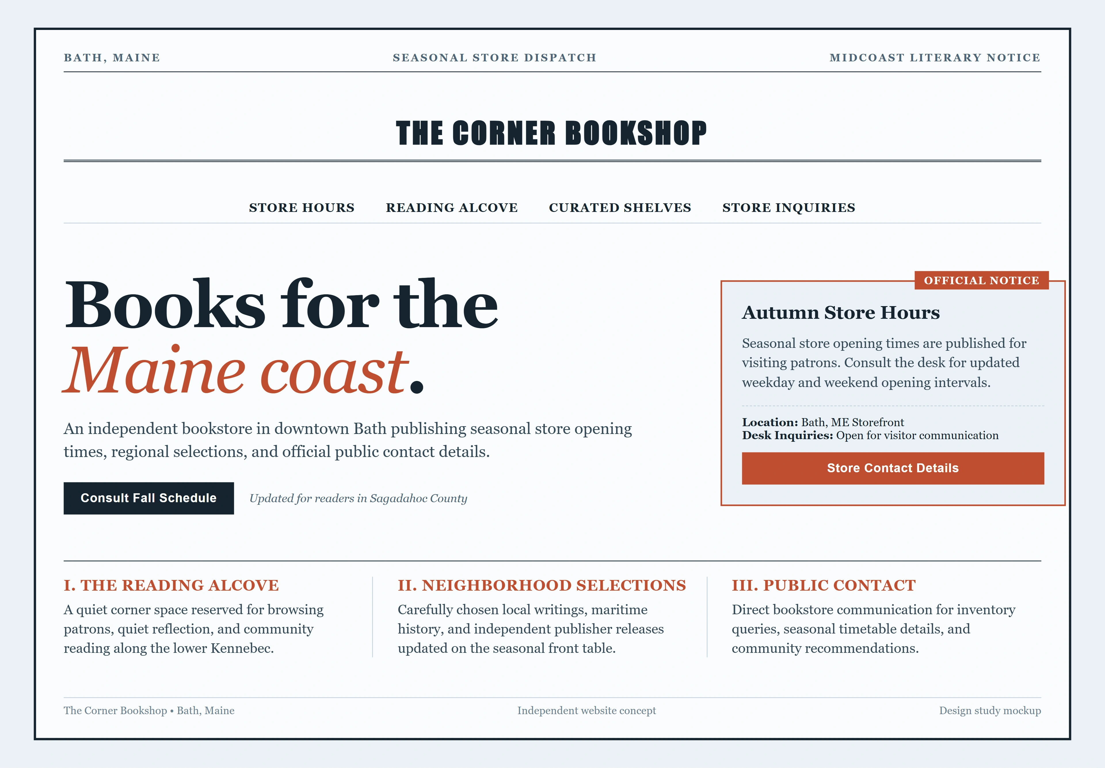 The Corner Bookshop, individual website design concept B