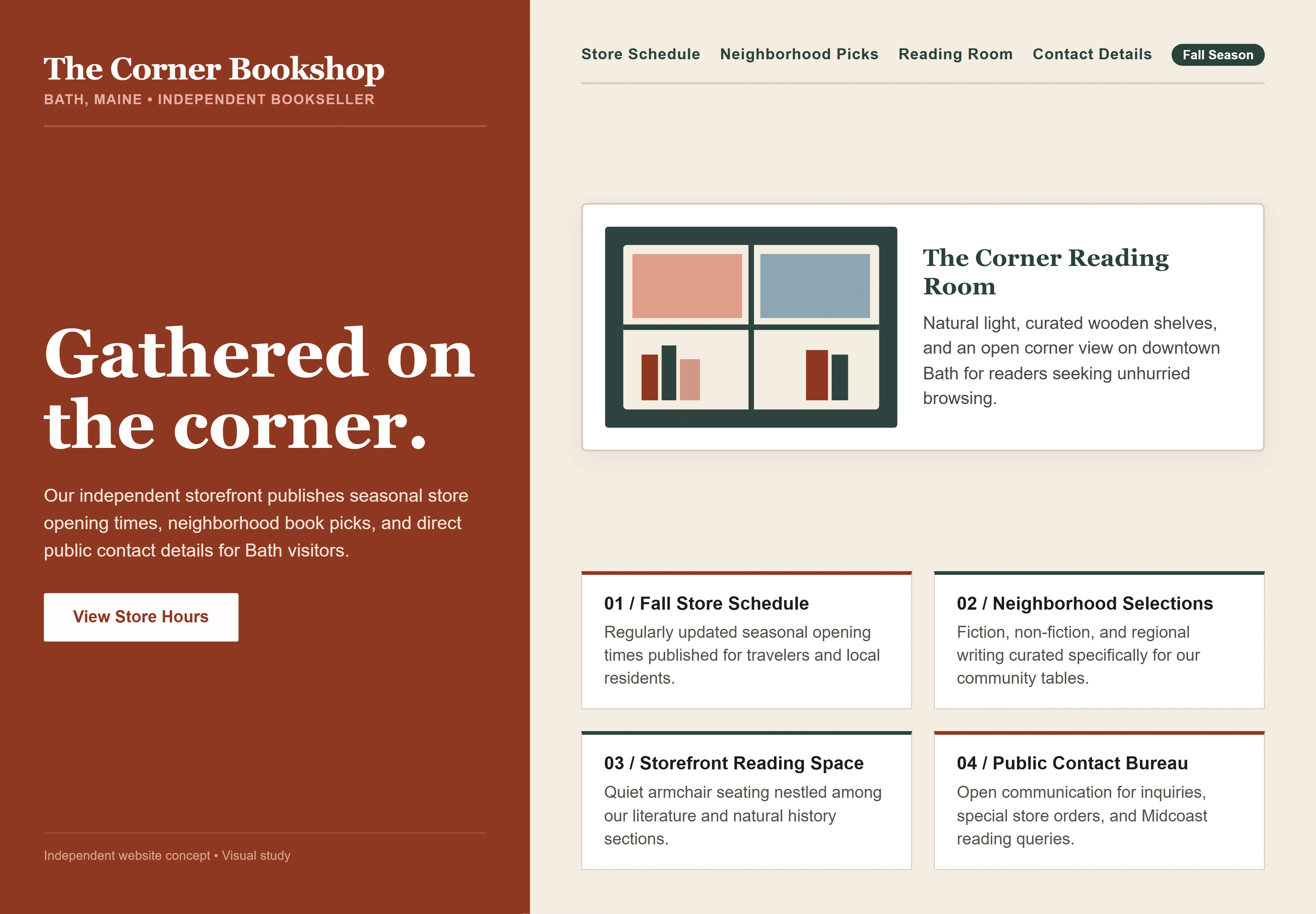 The Corner Bookshop, individual website design concept C