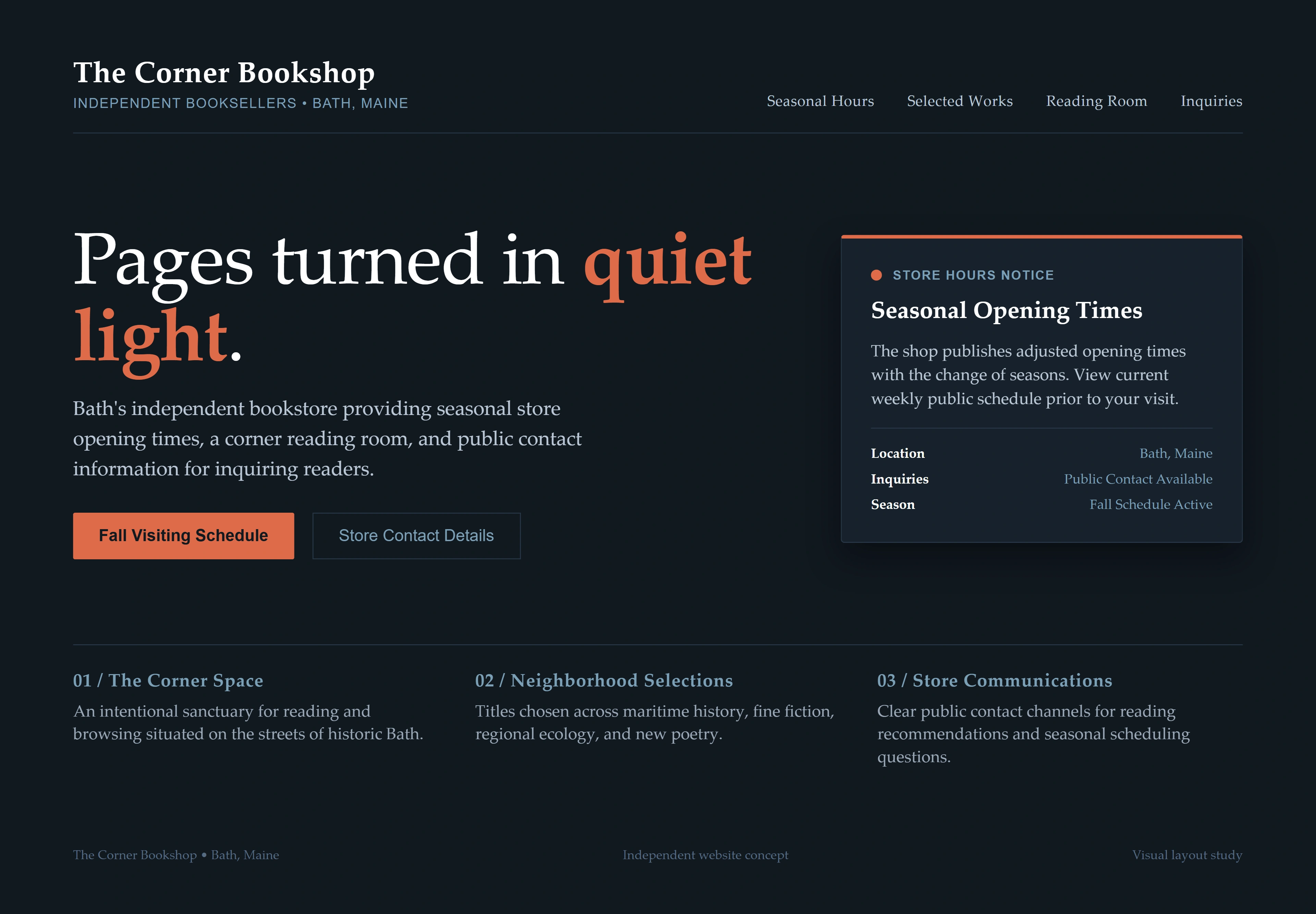 The Corner Bookshop, individual website design concept D